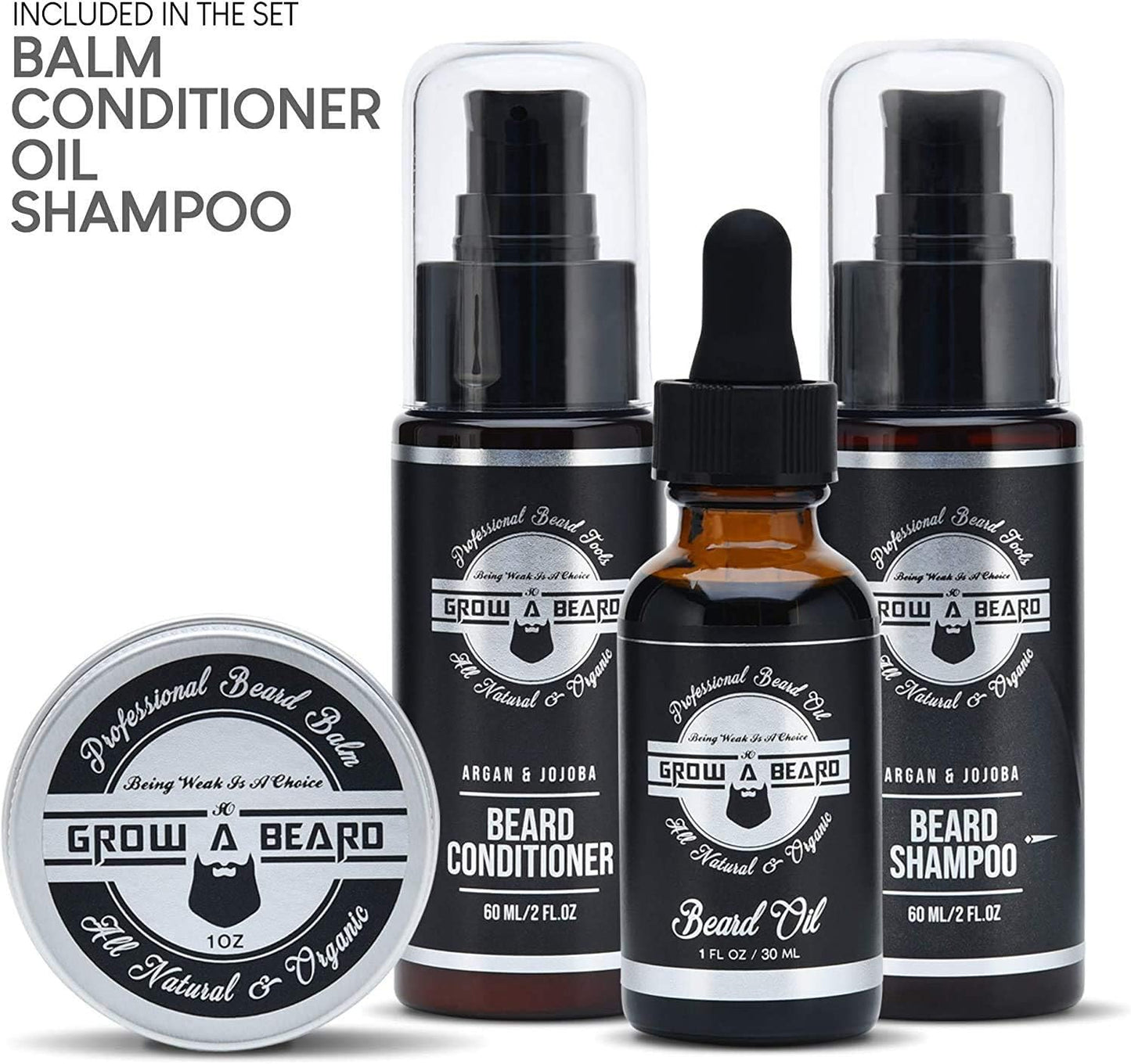 Beard Straightener Grooming Kit for Men, Beard Growth Kit, Wash, Brush & Comb, Unscented Growth Oil, All Natural Chanel Balm, Conditioner, Razor & Scissors, Great Gift Idea for Men's (Black)