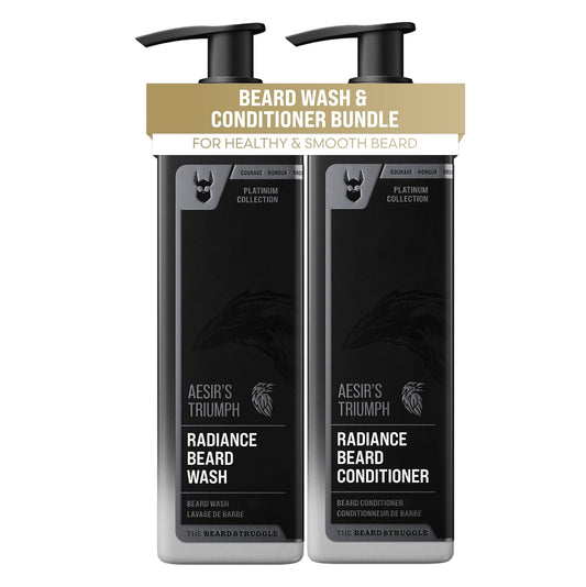 The Beard Struggle Radiance Beard Wash & Conditioner Bundle for Men - Platinum Collection - Pack of 2 - Aesir's Triumph - Nourish, Cleanse, Soften, & Strengthen Beard