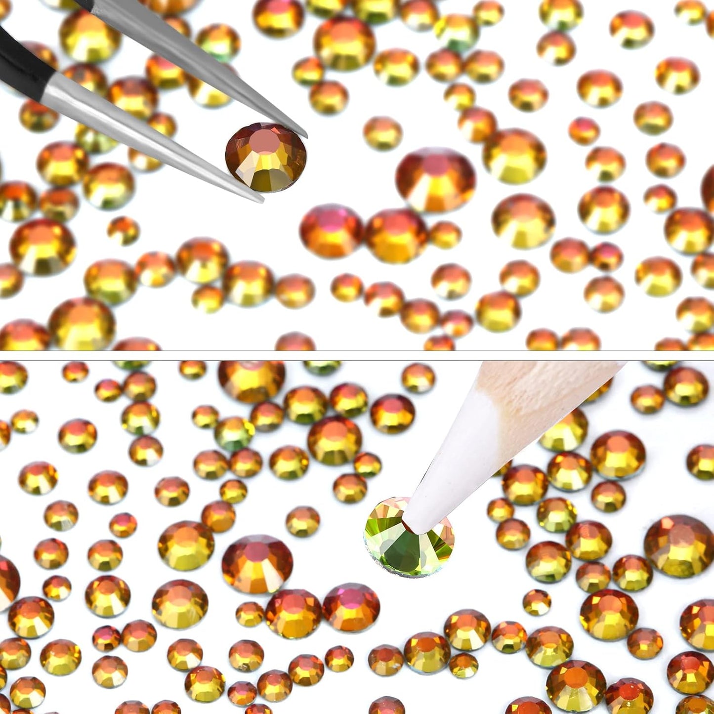 4240Pcs Red Flame Flatback Rhinestones 6 Sizes Crystal Diamonds for Nail Art Crafts Clothes Shoes with Tweezers and Picking Pen