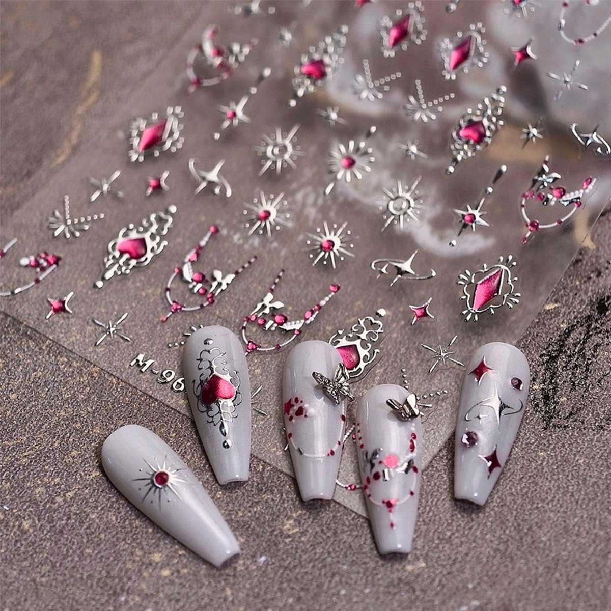 5D Embossed Heart Nail Stickers Decals 3D Self-Adhesive Star Nail Art Stickers Sliver Nails Art Decals Jelly Design Nail Supplies Cute Nails Accessories for Women DIY Manicure Decoration 1Sheet