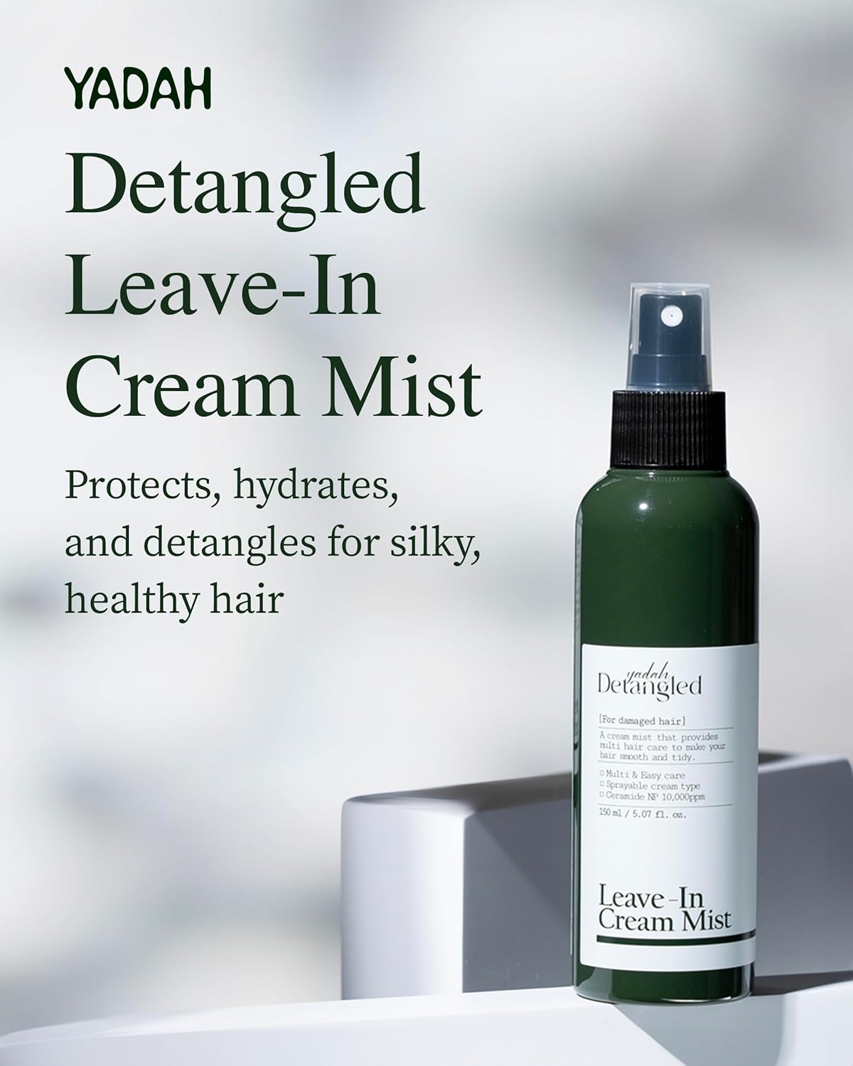 YADAH Detangled Leave-In Cream Mist, 5.07 Fl oz | Non-Greasy Hydration with Ceramide NP, Jojoba Oil & Keratin | Restores Shine, Repairs Damage, Prevents Frizz for All Hair Types