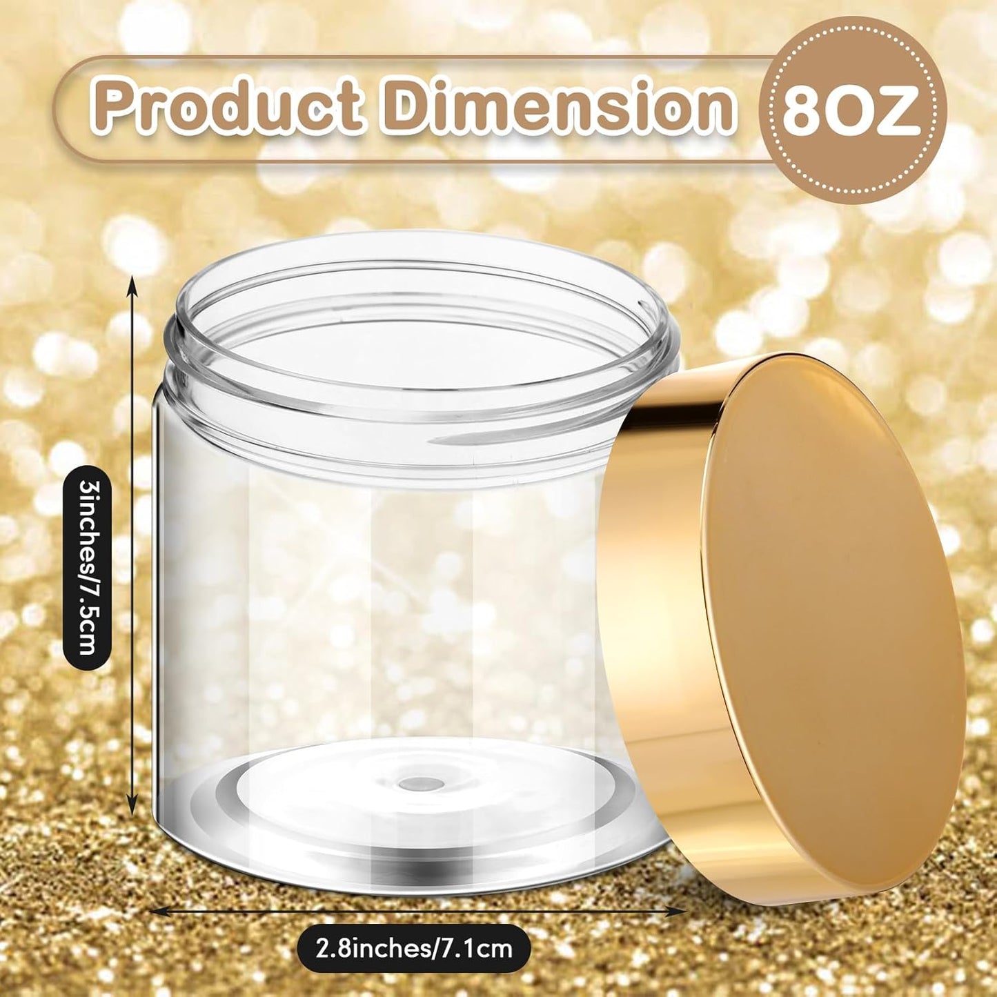 SATINIOR 100 Pcs Plastic Jars with Lids Small Containers Lids Wide Mouth Small Plastic Containers for Lotion Cream Rhinestones Body Butters Travel Storage(8 oz,Gold)