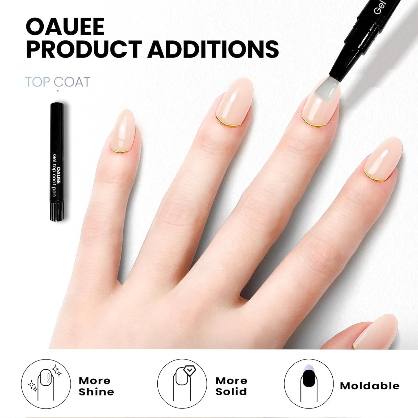 Semi Cured Gel Nail Strips | Built-In Gel Top Coat | UV Light Required | Salon Quality, Easy Application And Removal (Nude With Gold Trim)
