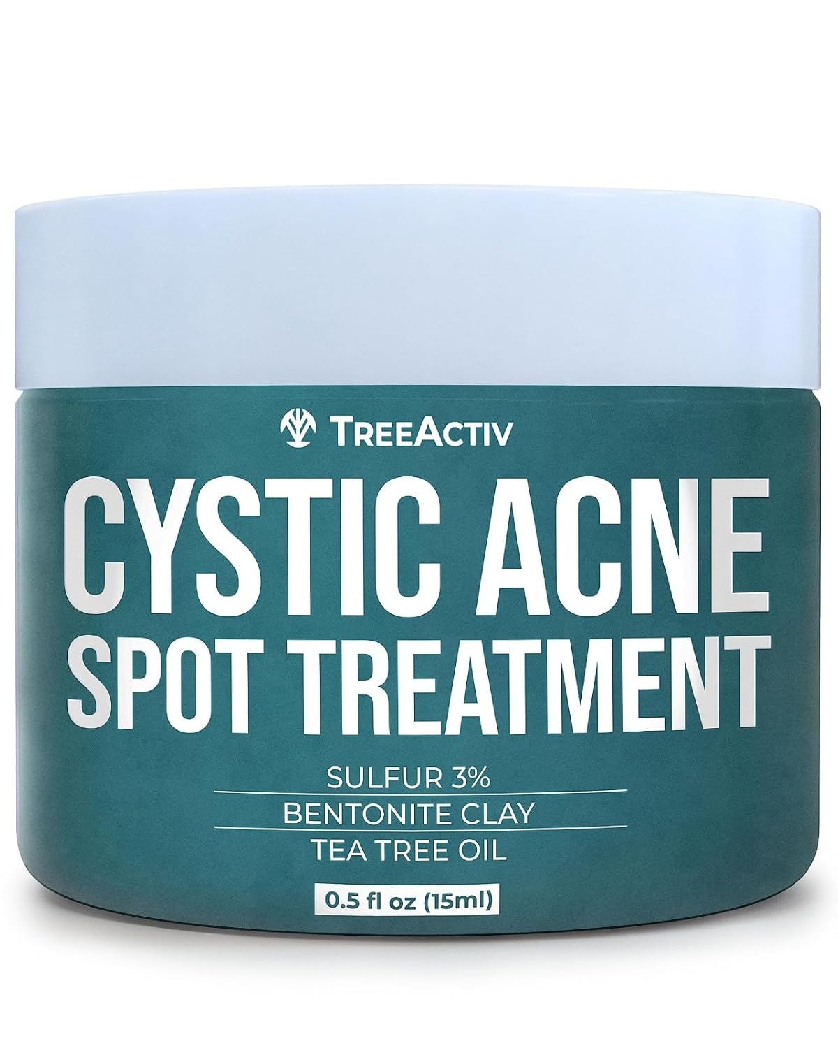 TreeActiv Cystic Acne Spot Treatment, Hormonal & Overnight Sulfur Cystic Treatment For Face, Pimples, and Blemishes for Adults, Men, and Women - 0.5oz 120+ Uses