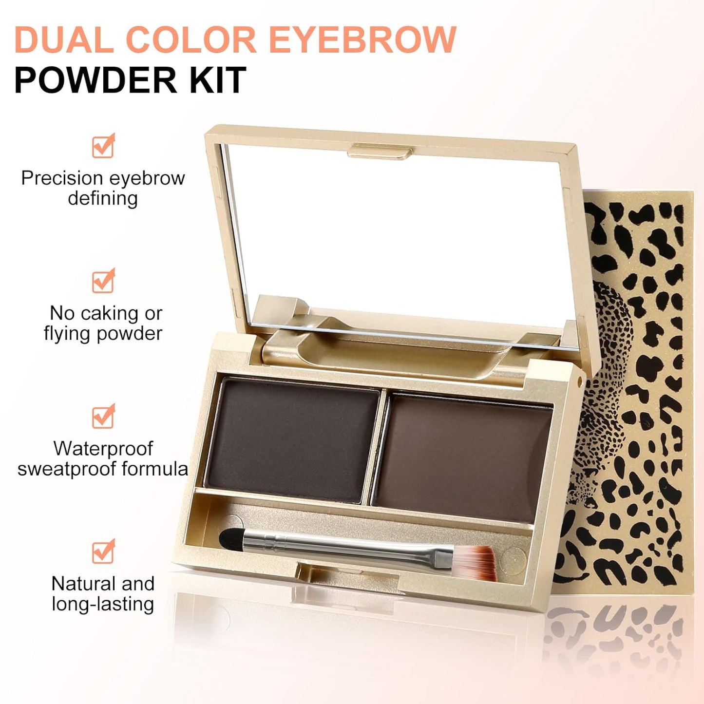 Boobeen Eyebrow Powder Kit, 2-color Waterproof Eyebrow Palette Makeup to Definer & Filler Brows, Eyebrow Color Powder Shape Natural Looking Brow - with Mirror Brush