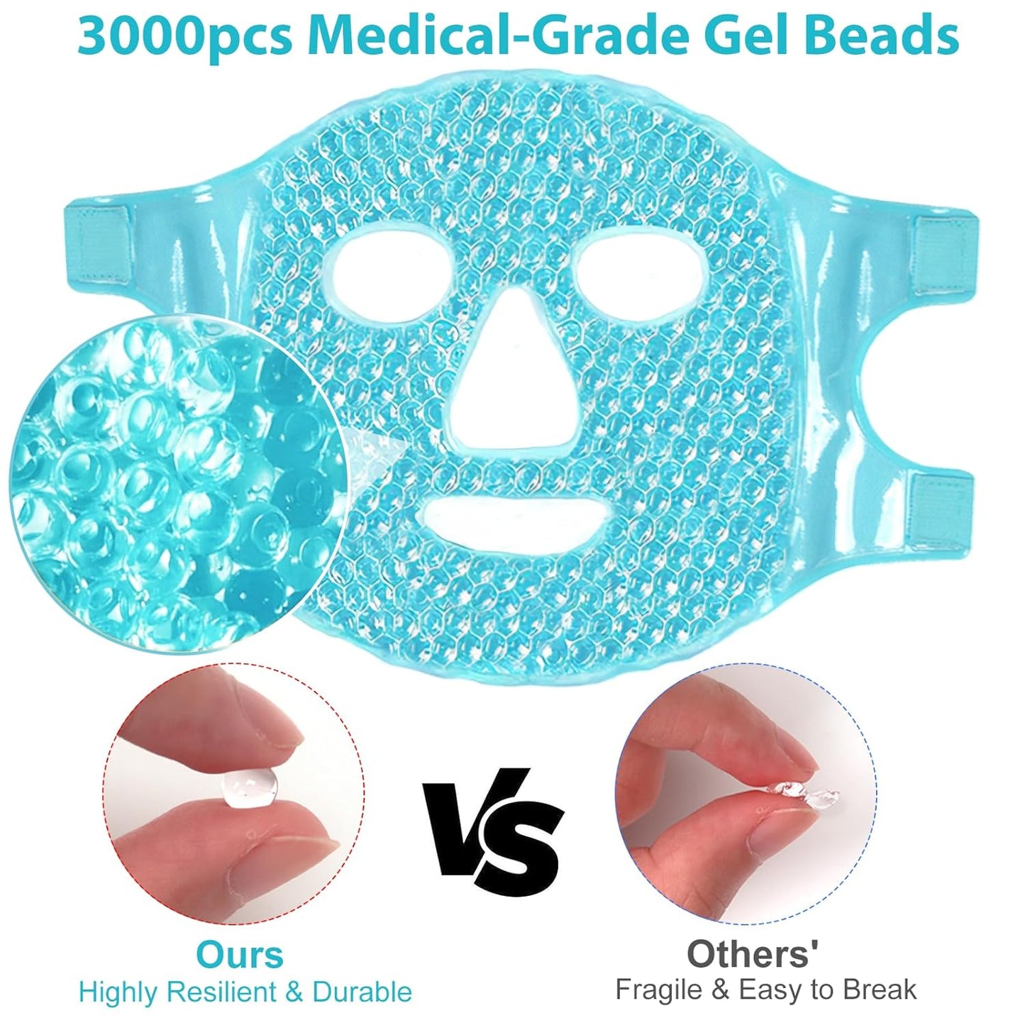 BeeVines Ice Face Mask, Cooling Gel Pack for Puffy Eyes, Cold & Hot Reusable Compress, Frozen Eye Packs Masks for Women for Dark Circles, Puffiness & Allergies (One Pack Blue)