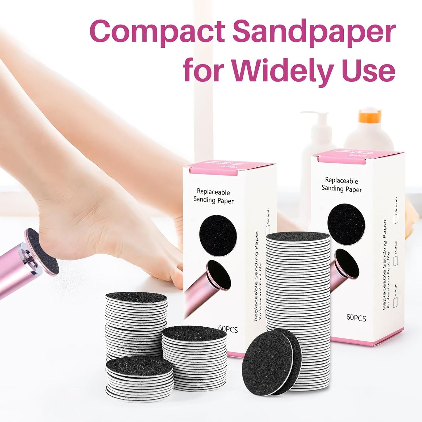 Replaceable Sandpaper for Electric Foot File: 60 Pcs/1 Box Feet Grinder for Skin and Callus Remover - 80/180 Grit Fine Sandpaper Refill Discs for Home Spa Salon