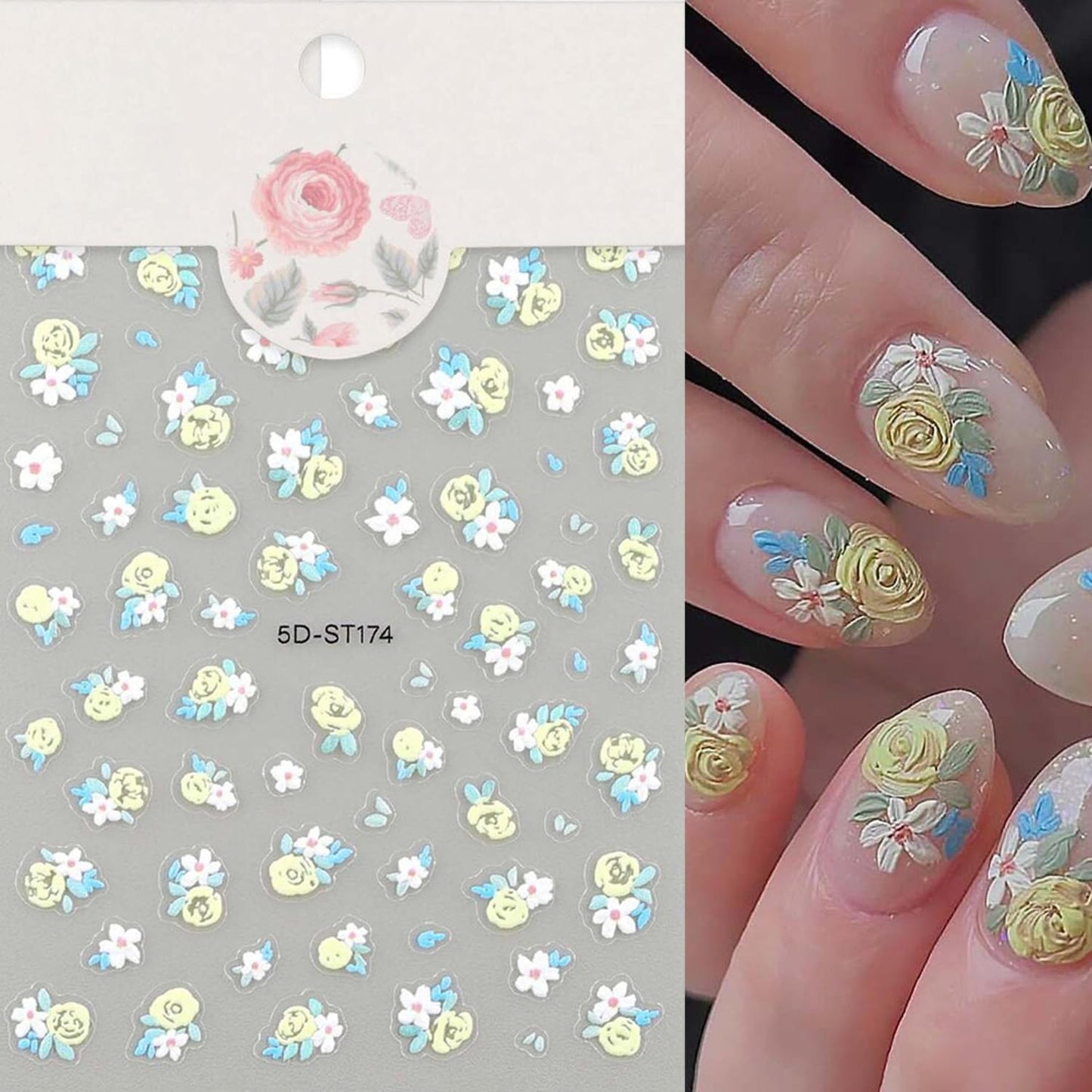 Stickers para Uñas Nail Stickers Self-Adhesive Sticker para Uñas Colorful 3D Flower Calcomanías Floral Nail Stickers Art Design Accessories Hight Quality 8 Sheets