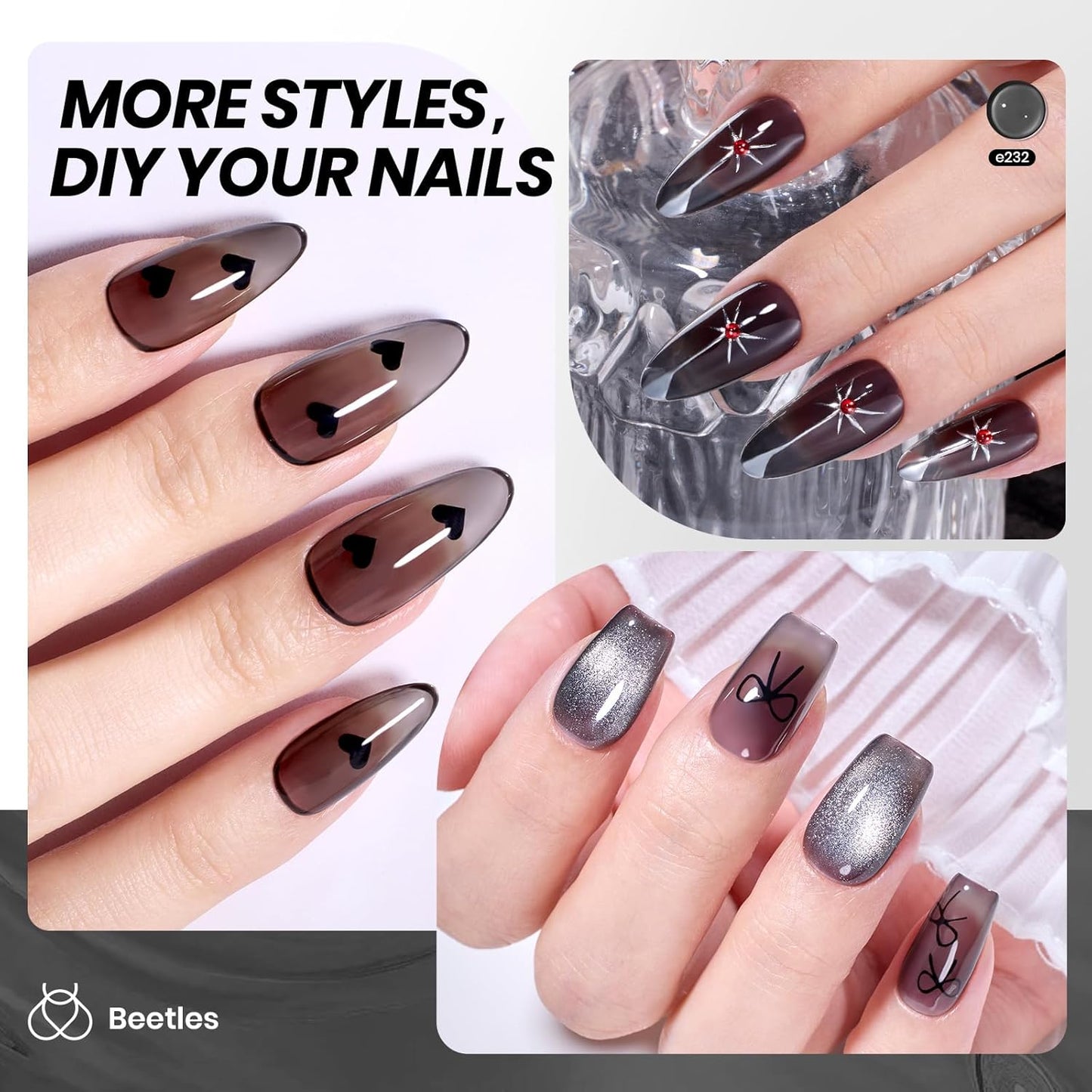 Beetles Black Jelly Gel Nail Polish - 15ML Sheer Black Gel Polish Neutral Jelly Translucent Effect Soak Off UV French Nail Art DIY Home Manicure Gift for Women