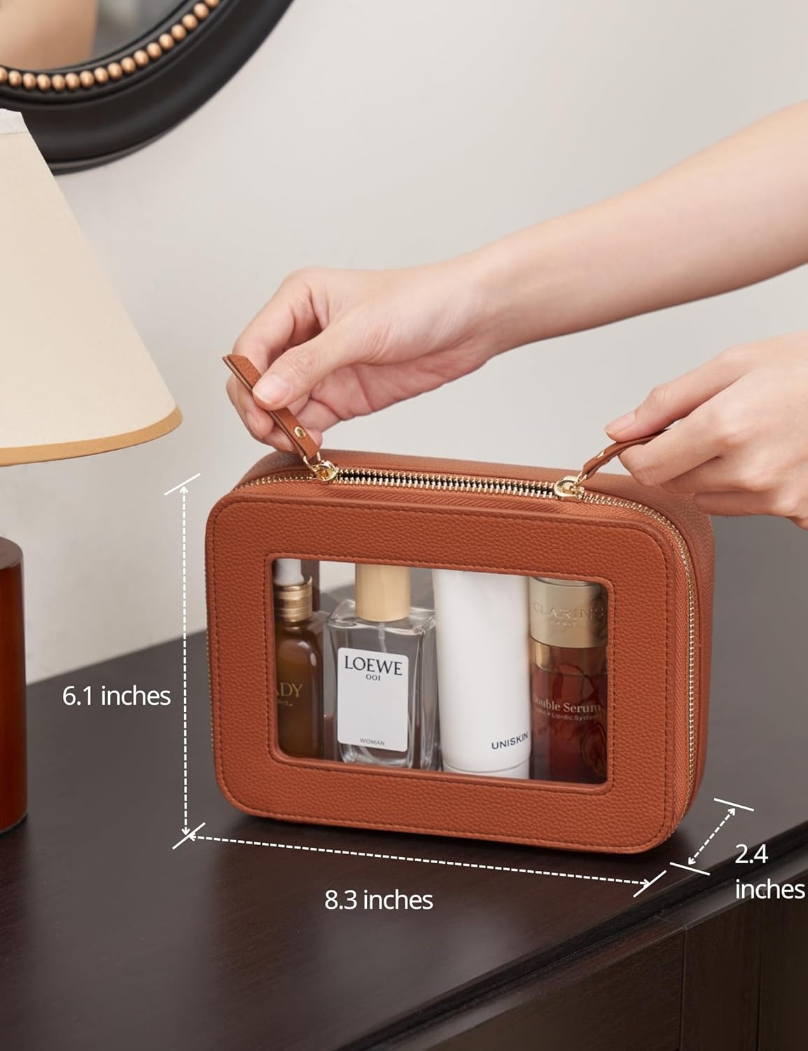 Popvibe Clear Makeup Bag Travel Cosmetic Case Transparent Toiletry Bag with Zipper, Portable Make Up Organizer Traveling Compact Car Bag for Essentials