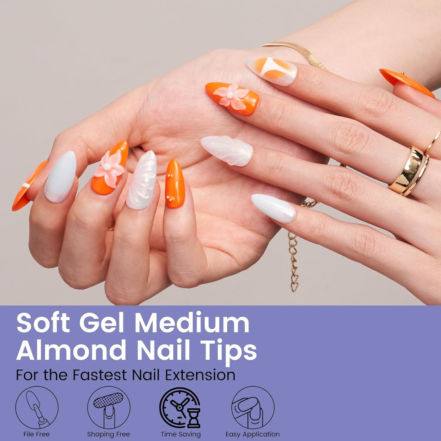 Medium Almond Nail Tips: 240PCS Soft Gel Clear Almond Pre-Shaped Nails Tips, 12 Sizes Full Cover Fake Press on Nails for Acrylic Nail Tip Home DIY Salon Nails