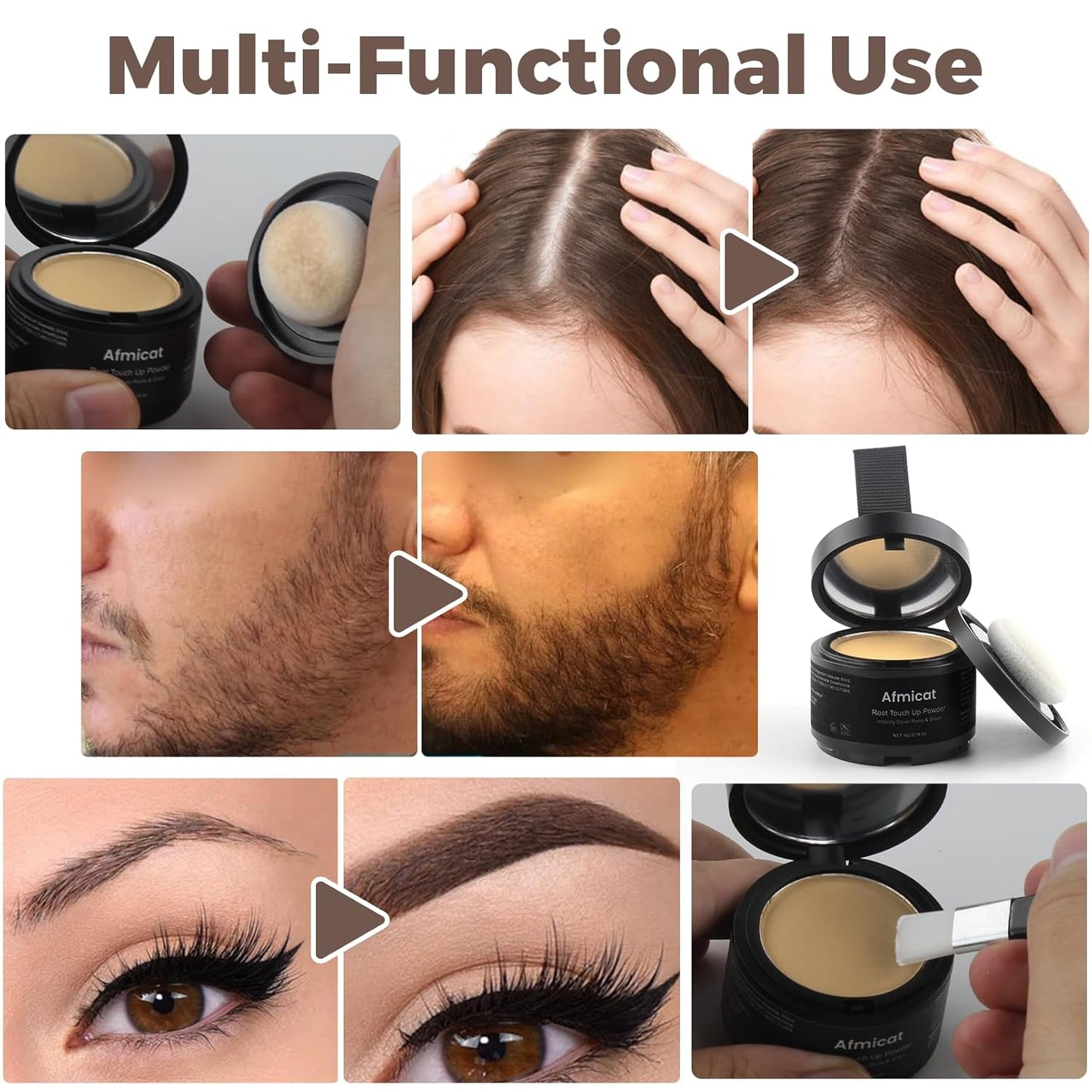 Instant Hairline Powder, Root Touch Up Hair Color for Gray Coverage and Thinning Hair, Root Cover Up Conceals Hair Loss & Bald Spots, Natural and Non-Greasy Hair Color for Women & Men, Medium-Brown