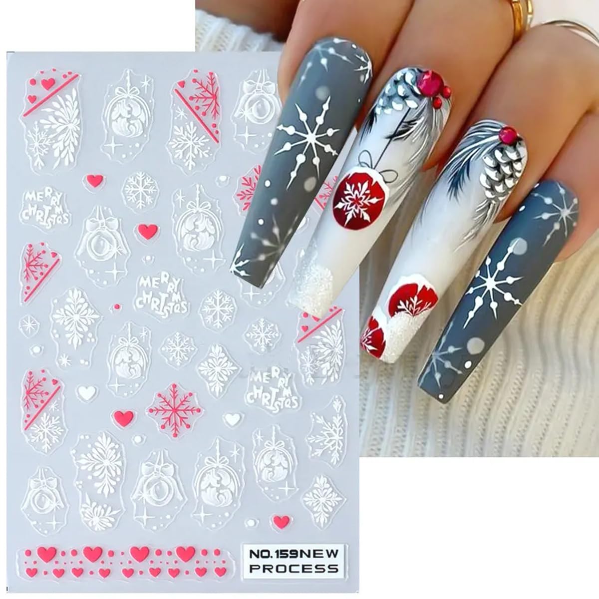 6Sheets Christmas Nail Art Stickers Self-Adhesive Winter Nail Supplies 3D Snowflake Nail Stickers for Nail Art Design Charms Cute Snowman Santa Claus Nail Decals for Women Xmas New Year Manicure Decor