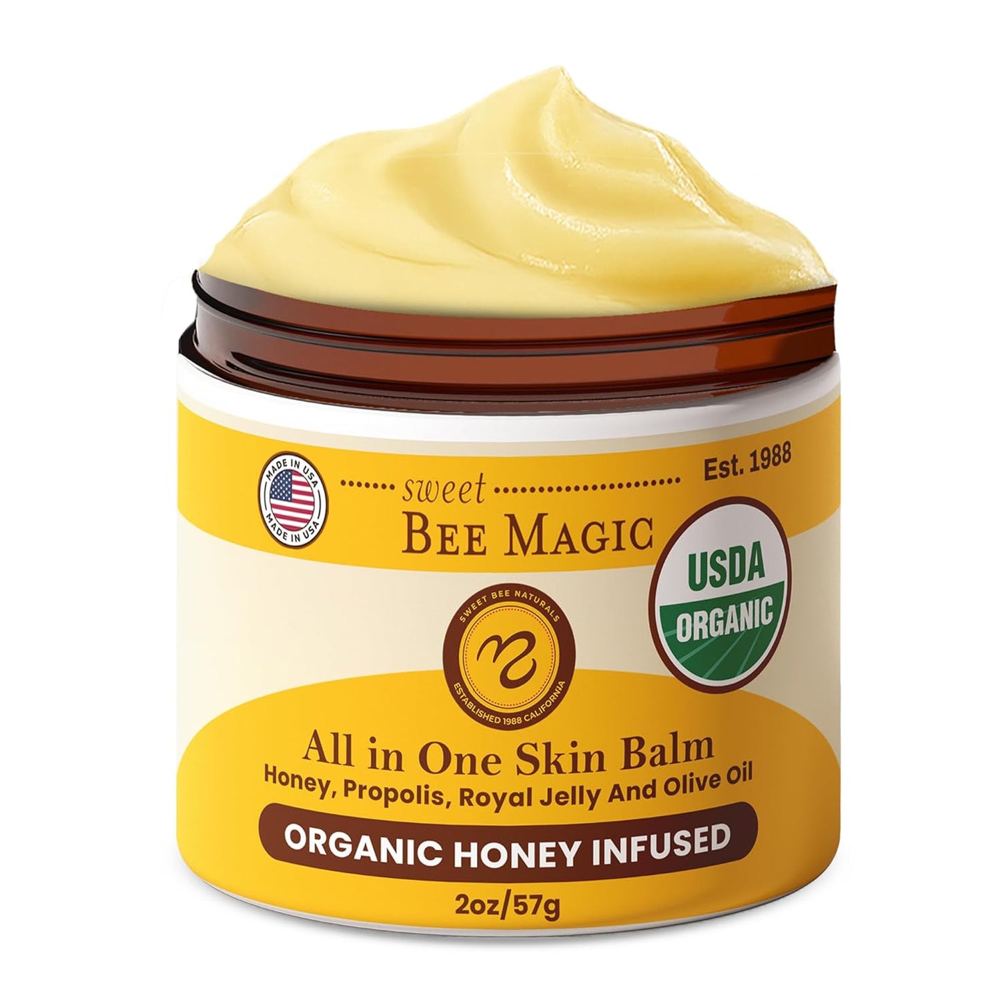 Sweet Bee Magic All In One Healing Organic Balm - Natural Skin Healing Cream, Beeswax Balm for Dry Skin, Face & Body Moisturizer - Certified Organic, All Natural Aid - 2 Jars (2oz Each,4oz Total)