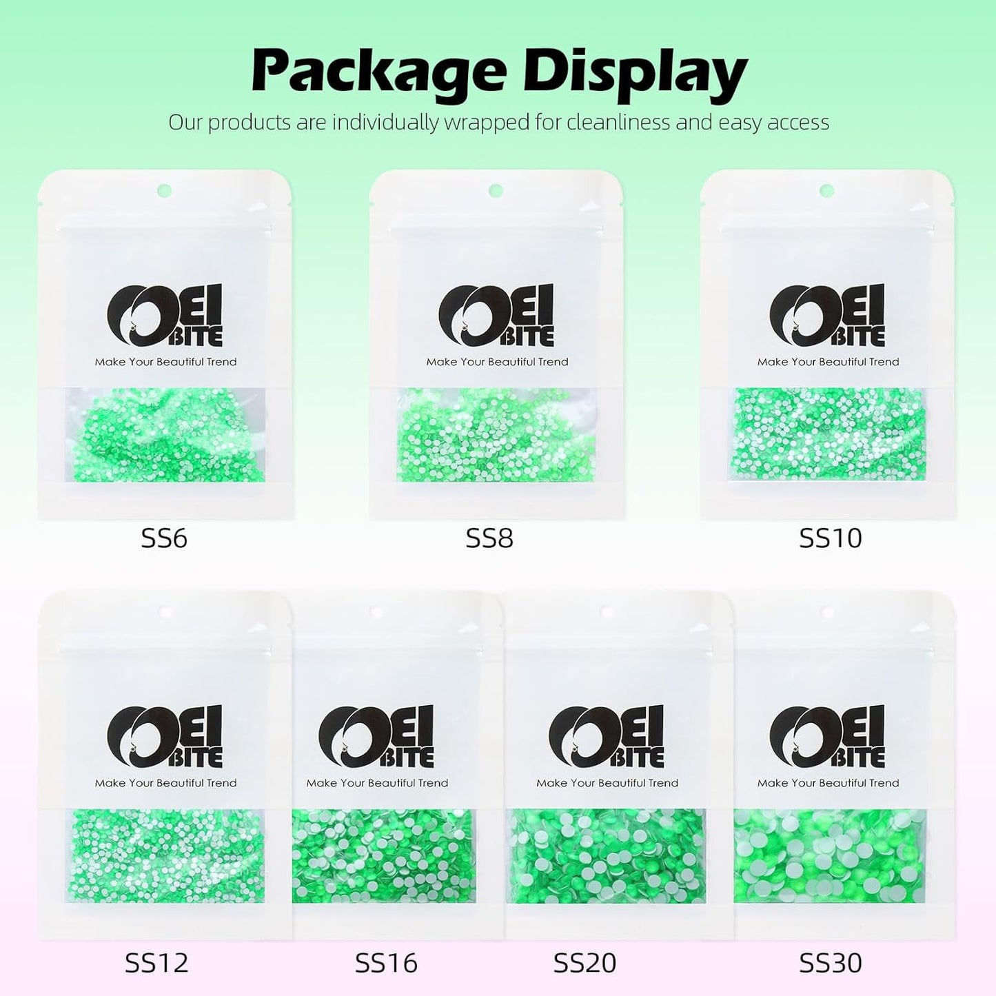 Neon Green Flatback Rhinestones, Glass Rhinestones for Nail Art and Craft, Glue Fix, Loose Crystal Gemstones(Neon Green, SS16, 1440pcs, 3.8-4.0mm)