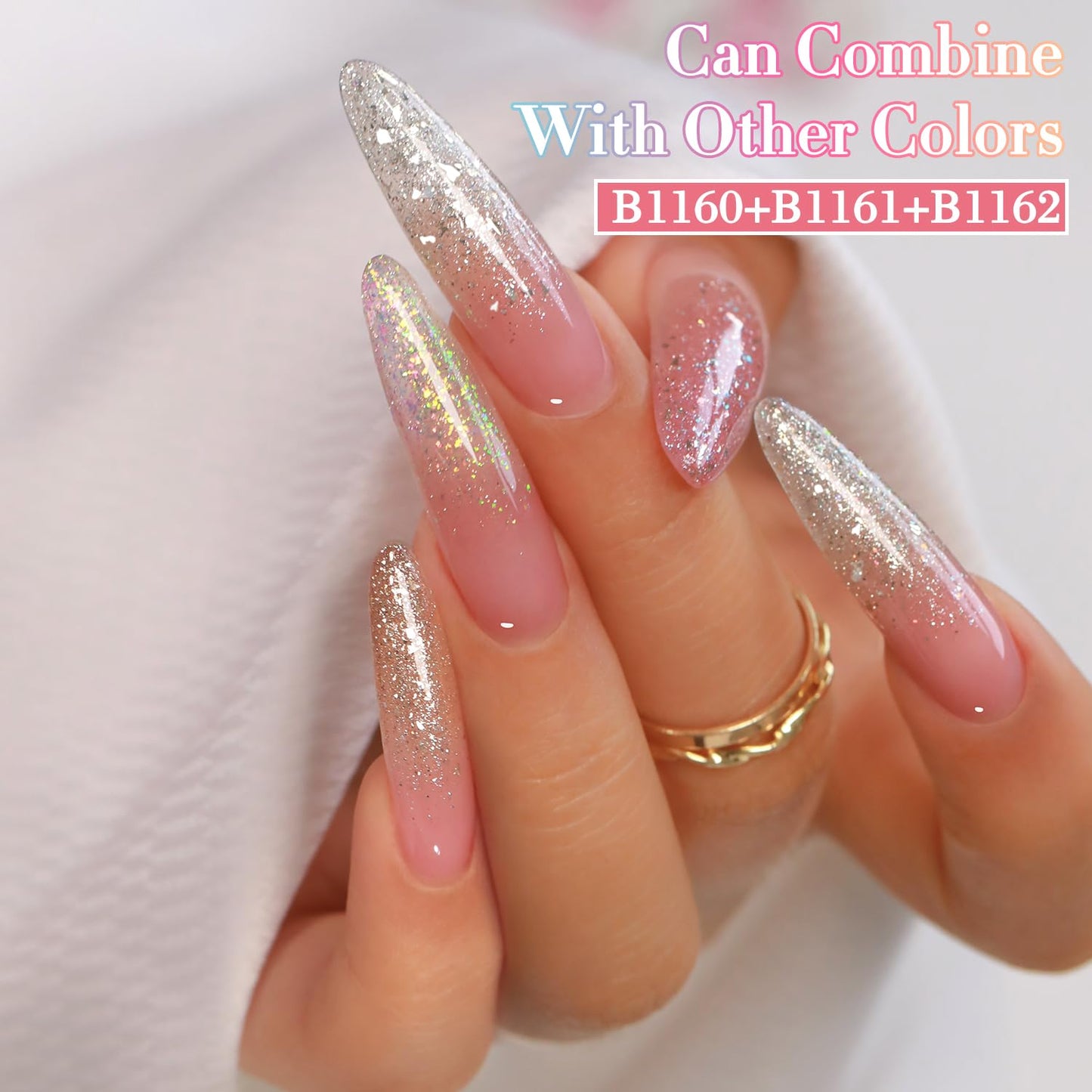 Double Rhythm 0.5Oz Glitter Gel Polish Shimmer Reflective Color for Nail Art Salon DIY Soak Off 15ml Nail Lamp Gel Polish at Home (Rainbow Silver-B1165)