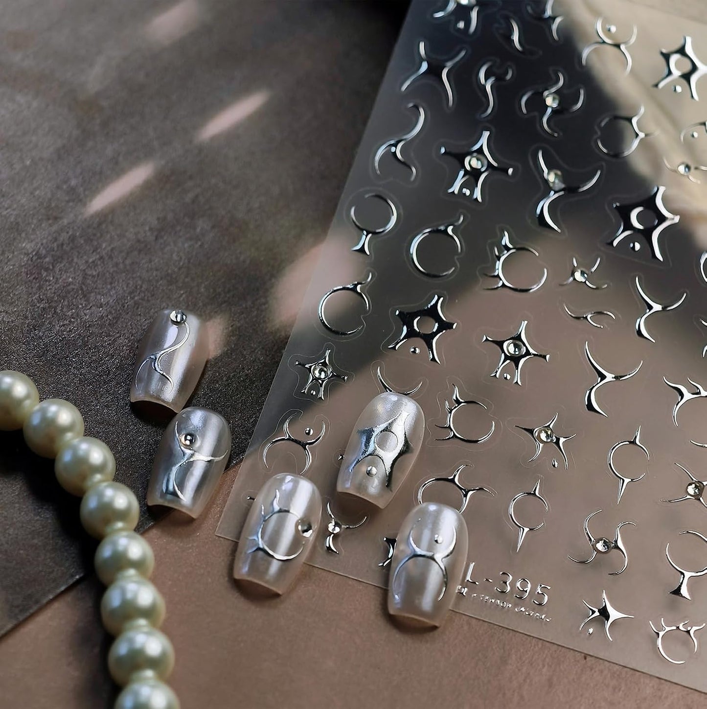 1Pcs Silver Star 5D Embossed Stripe Nail Art Stickers Self Adhesive Punk Style Rhinestone Star Gothic Lines Nail Stickers for Nail Art Silver Nail Decals Y2K Stars Nail Supplies for Women DIY Nails