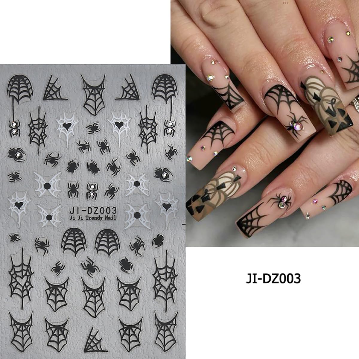 6 Sheets Nail Art Stickers Decals - White Pink Ghost Spider Bats 3D Halloween Pumpkin Skull Spider Web Self Adhesive Nail Decals for Women DIY Nail Decoration
