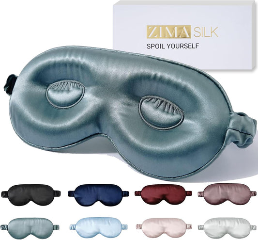 ZIMASILK Adjustable 22 Momme 100% Mulberry Silk Sleep Mask, 3D Contoured Cup Eye Mask for Sleeping, Super Soft Breathable Blindfold, Perfect Blocks Light for Sleeping. (Bluestone)