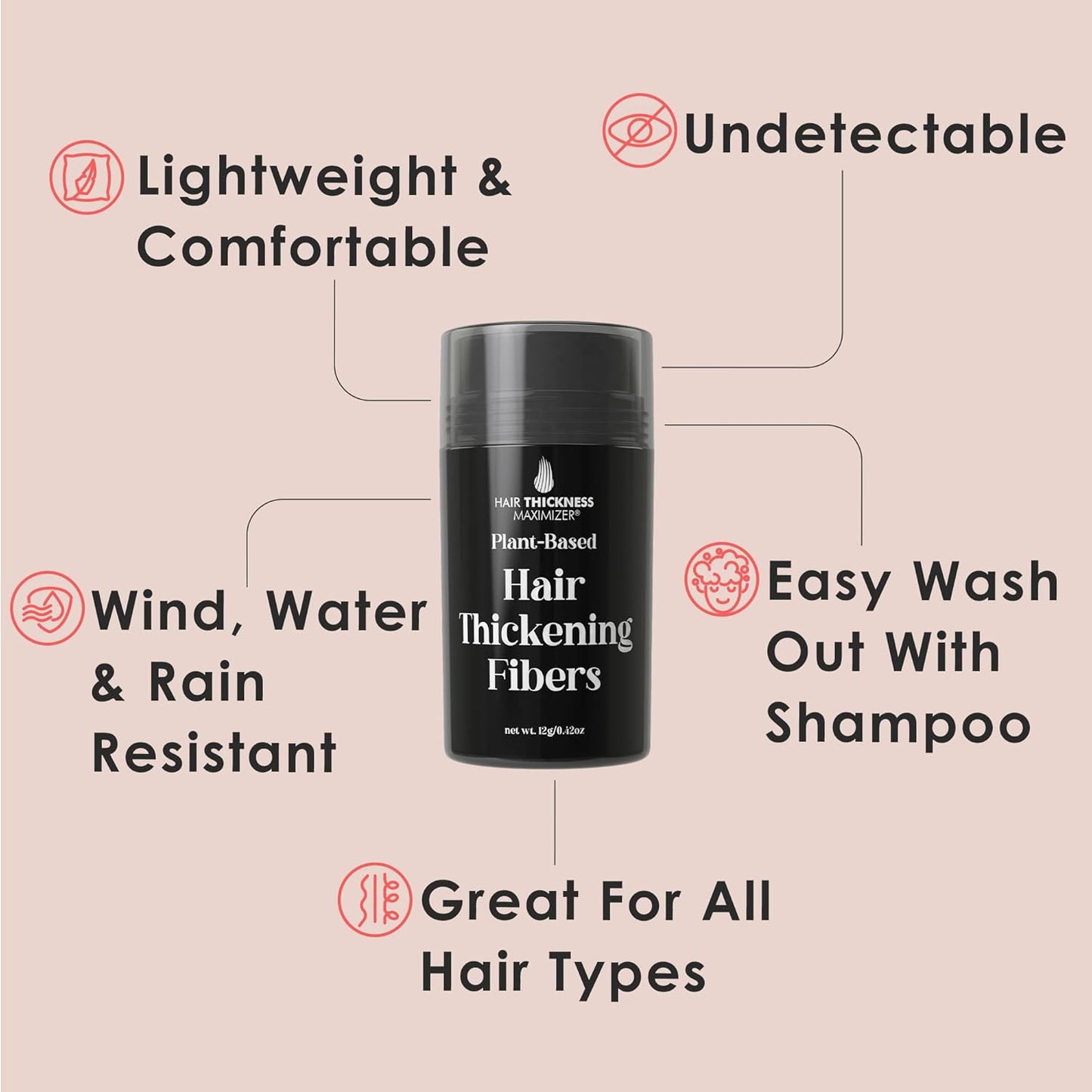Hair Fibers for Thinning Hair For Women, Men. Plant-Based Formula for Instant Hairline & Bald Spot Coverage. Non-Itchy, Easy to Wash Out (Dark Brown)