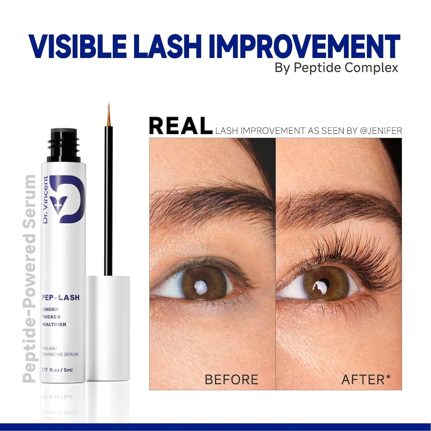 Lash Serum for Eyelash Growth - Eyelash Growth Serum Advanced Peptide Formula with 2.3× Absorption for Fuller, Thicker & Longer Lashes - Vegan & Cruelty-Free, Clinically Tested - 5ml