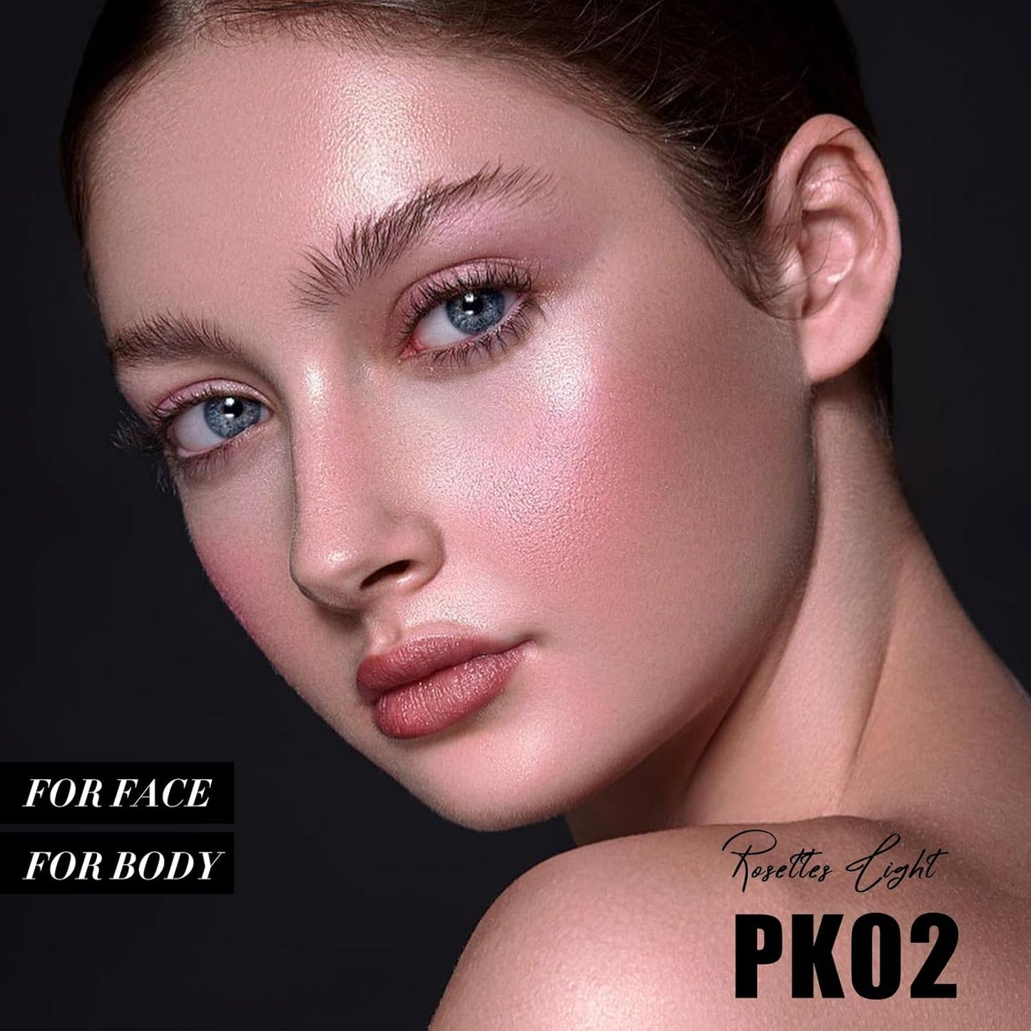 FOCALLURE Shimmer Face Highlighter Makeup Powder, Gel to Powder Glow Finish, Leaving a Lightweight & Healthy Radiance, Long Lasting Luminous Face Body Highlighter Makeup (PK02 Rosettes Light)