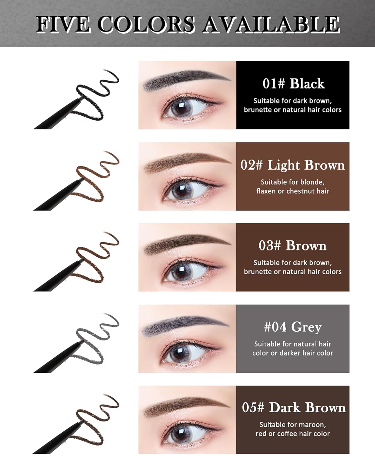 12Pcs Waterproof Light Brown Eyebrow Pencil Set, Professional Brow Micro Eyebrow Retractable Pencil, Ultra Fine Long Lasting for Perfect Eye Liner Brows Eye Makeup Shaping & Filling Brow Gel Pen- 02