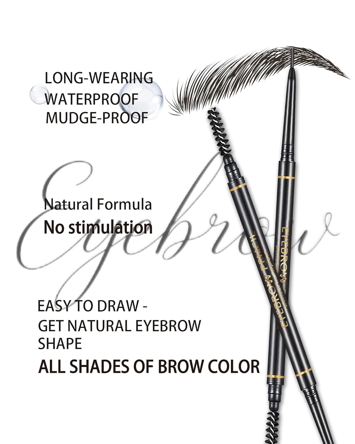 Black Eyebrow Pencils for Women, 12Pcs Ultra Slim Eyebrow Pencil with 2 Brow Razors Kit, Double Head 1.5mm Micro-Fine Tip & Spiral Brush, Can Draw Fine and Long-Lasting Brows Makeup