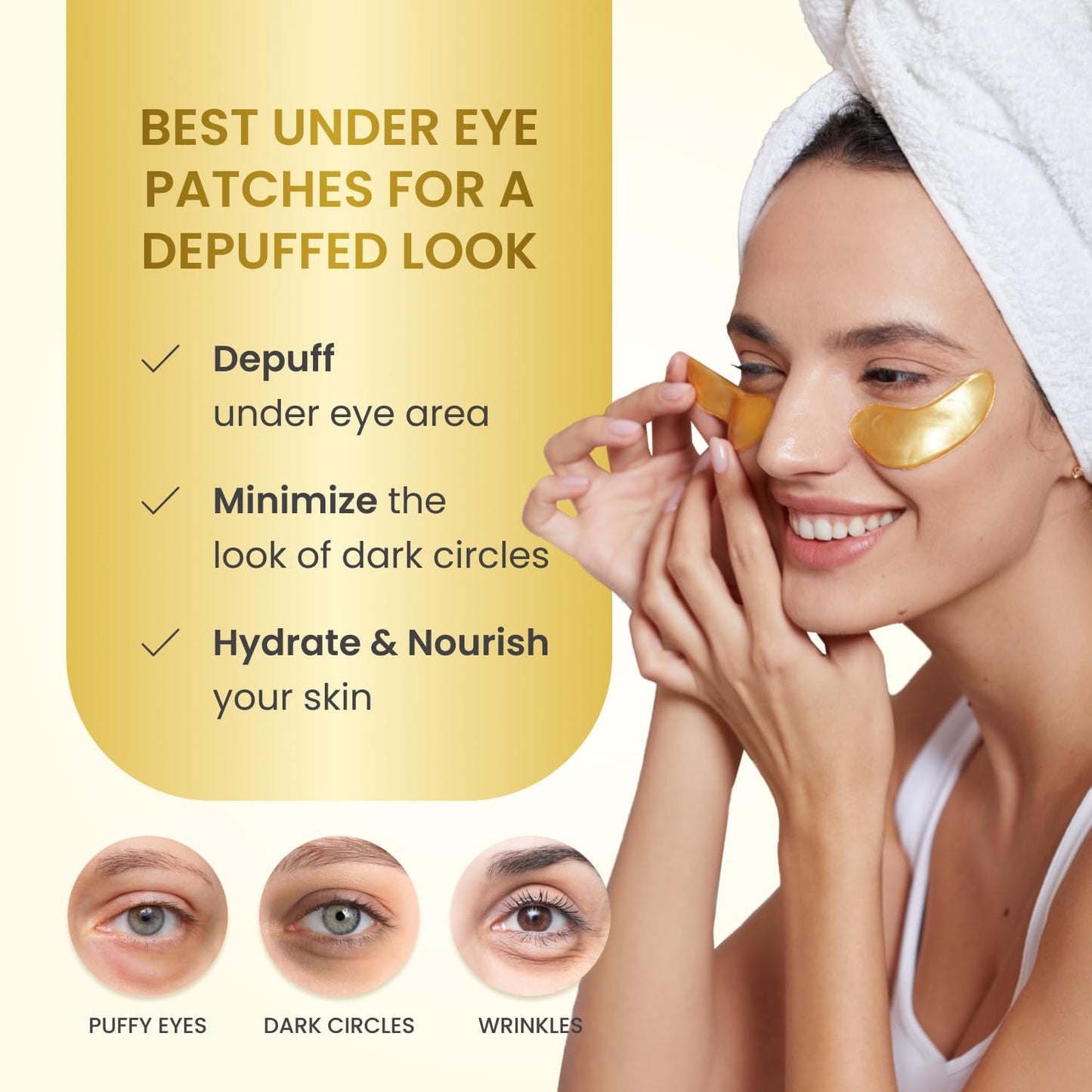 PLANTIFIQUE Gold Eye Patches for Puffy Eyes | 30 Pairs | Gifts | Under Eye Masks for Dark Circles | Puffiness Eye Gels | Eye Mask Skincare