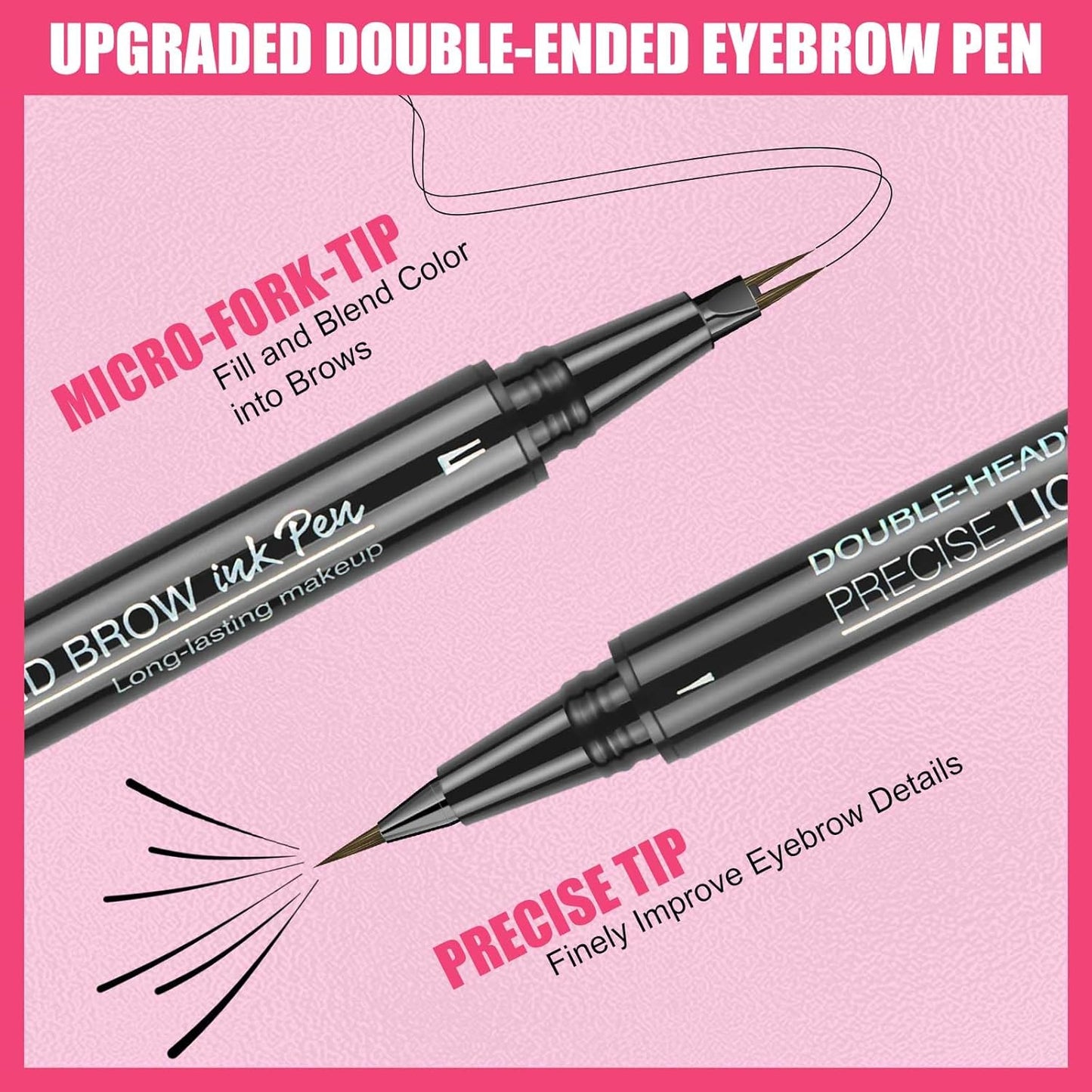 Microblading Eyebrow Pencil, Waterproof Eyebrow Pencils for Women Hair Like Natural Liquid Brow Contouring Pen, 2-in-1 Dual-Ended Long Lasting Brow Filler Pen with Precise Micro-Fork-Tip, Black Brown