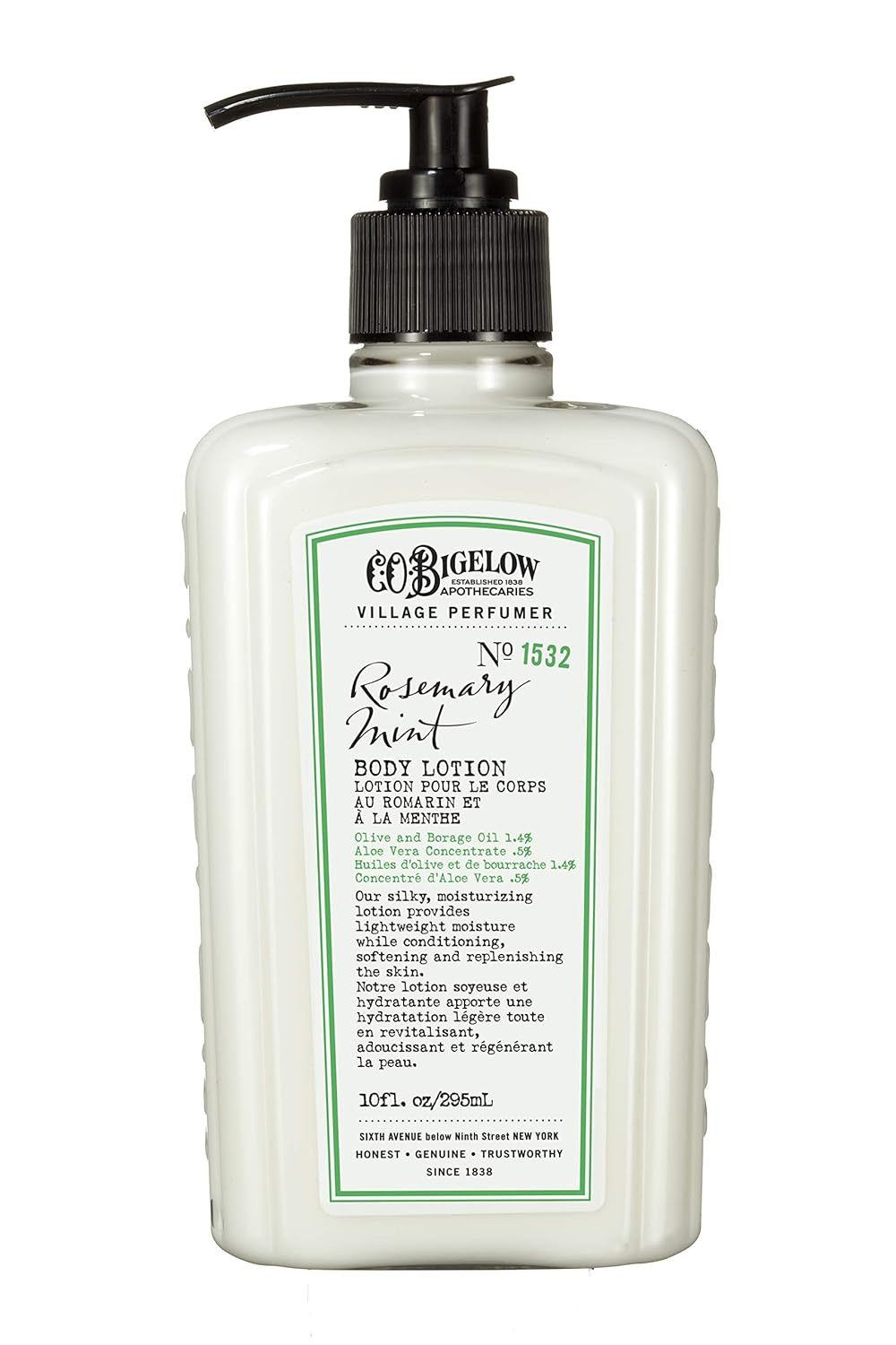 C.O. Bigelow Rosemary Mint Body Lotion, Village Perfumer Moisturizing Body Lotion with Aloe Vera, Borage Oil & Olive Oil, 10 Fl Oz