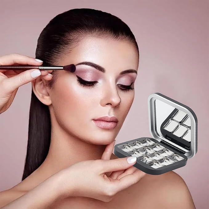 NICENEEDED 2 Pcs Empty Eyeshadow Palettes, 12 Grids Blush Pallet Makeup, DIY Lipstick Lip Balm Blusher Compact Containers Refillable Cosmetic Sample Storage Case Box with Mirror for Women