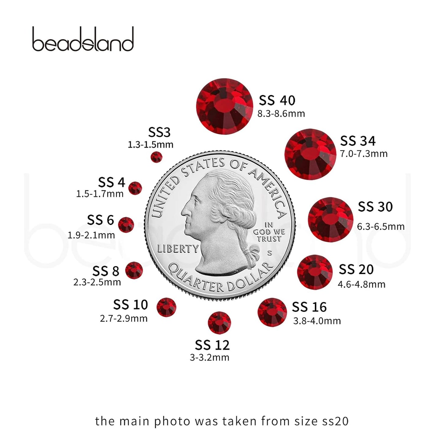 Beadsland 144pcs Flat Back Crystal Rhinestones Round Gems for Nail Art and Craft Glue Fix, Dark Siam, SS40, 8.4-8.7mm