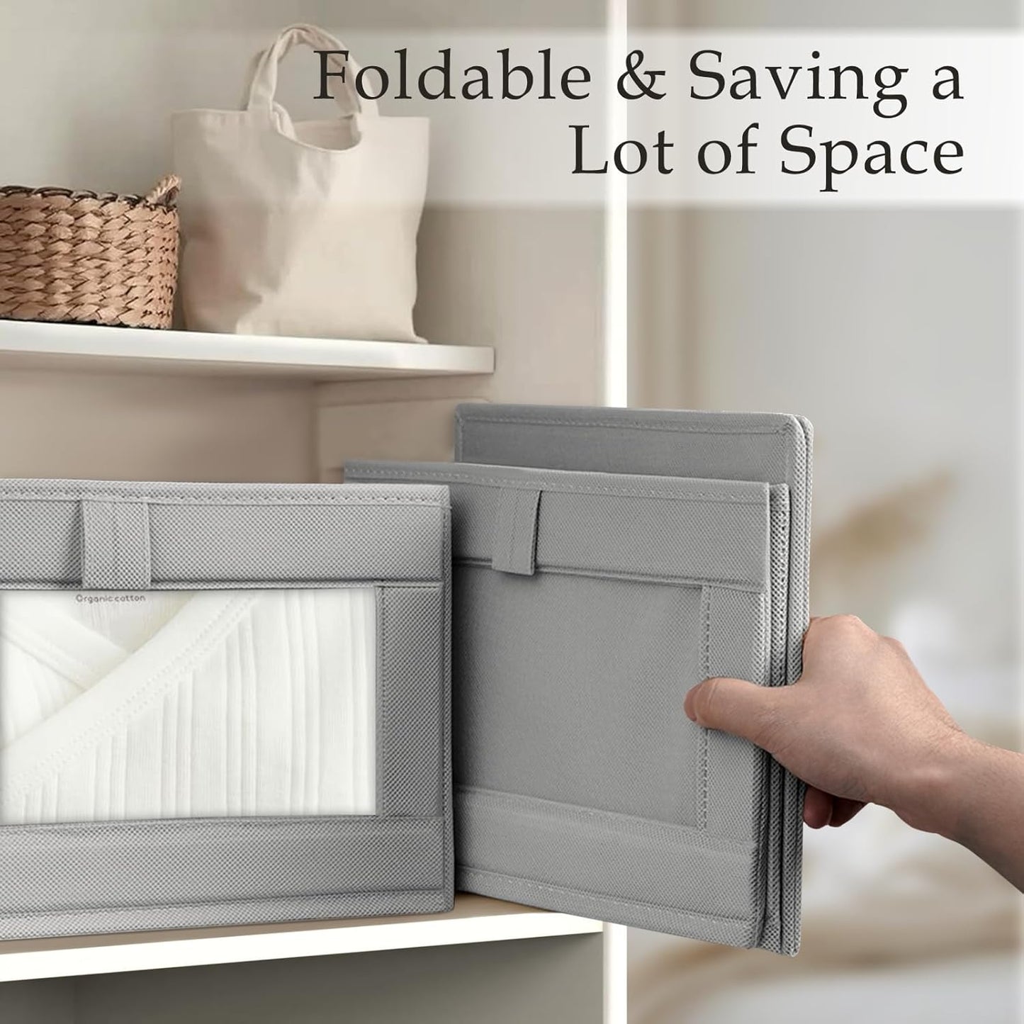 Criusia 4 Pack Linen Closet Organizers and Storage, Closet organizer Large Linen Closet Baskets for Organization, Foldable Storage Containers for Towels, Clothing, Jeans, Books, Shelves,Grey