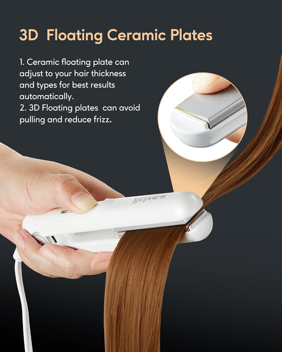 Wavytalk 0.7 Inch Ceramic Mini Hair Straightener - Small Flat Irons for Short Hair, Curls Bangs, Travel Friendly (White)