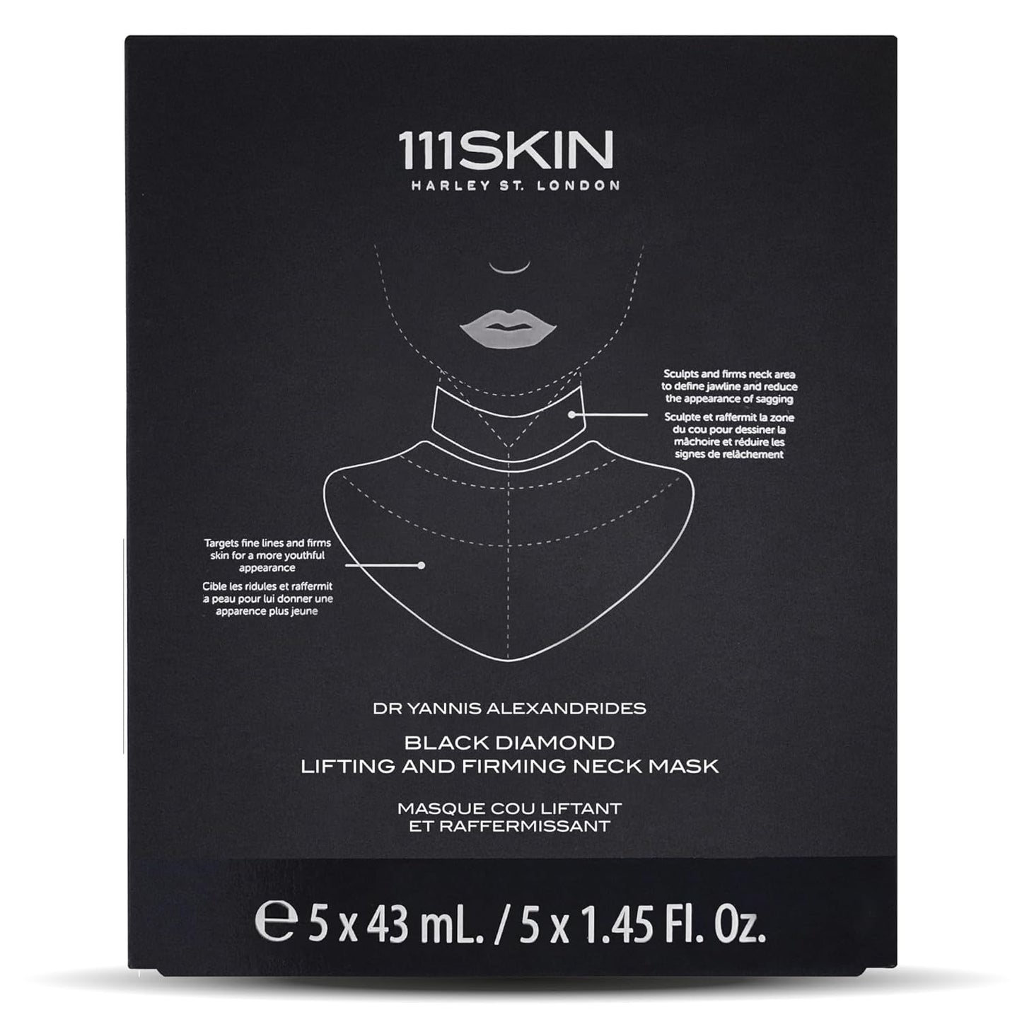 111SKIN Black Diamond Lifting & Firming Neck Mask, Hydrogel Neck Wrinkle Masks for Fine Lines & Sagging Skin on Chest & Décolletage with Peptide & Niacinamide, 5 Sheet Masks (1.45 fl oz Each)