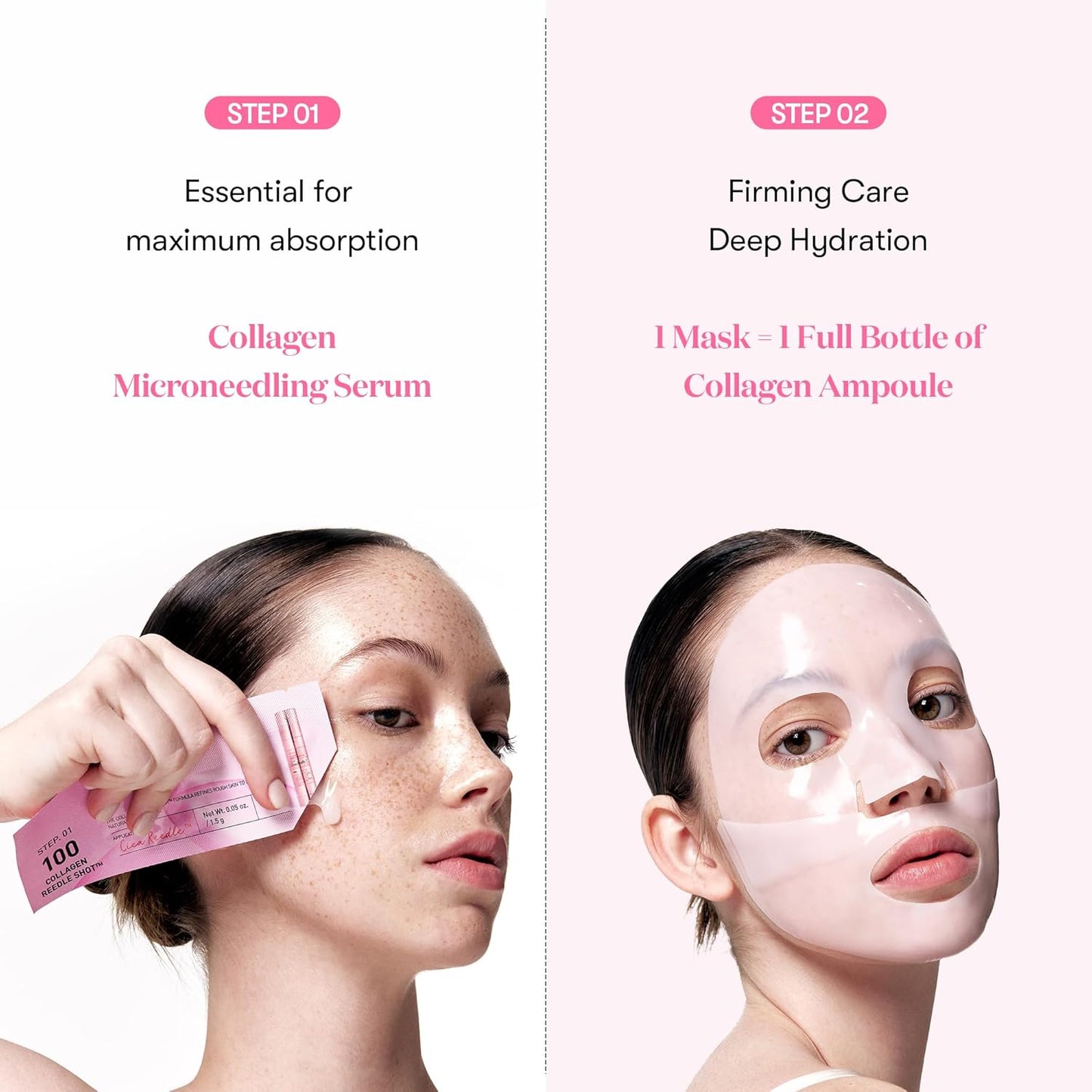 VT COSMETICS Collagen Reedle Shot 100 2-Step Hydrogel Mask(34.5gx4ea), Intensive Firming, Exosome 500Da Collagen, Fine Lines, Overnight Melting Mask, Korean Facial Mask, Pink Collagen