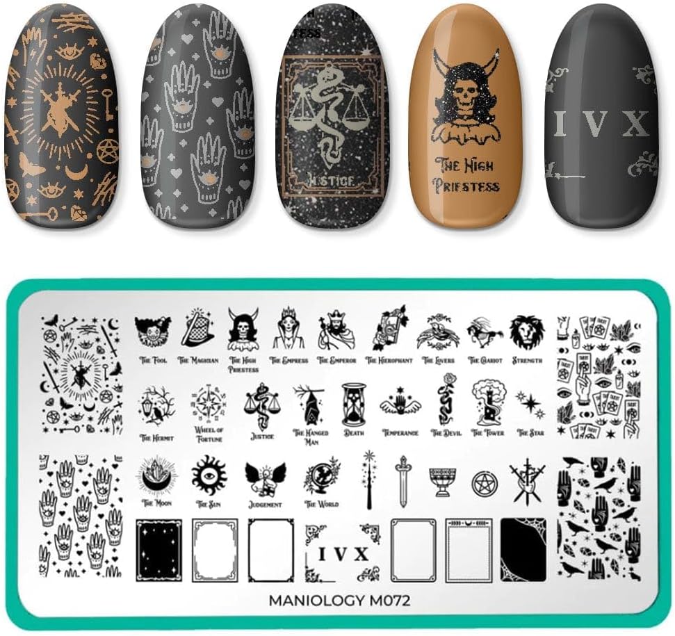Maniology Sorcery and Spells Nail Stamping Plate Set, Halloween Plates Bundle, Sorcery Wizards Spirit Speaks Ouija Board Tarot Cards Manicure