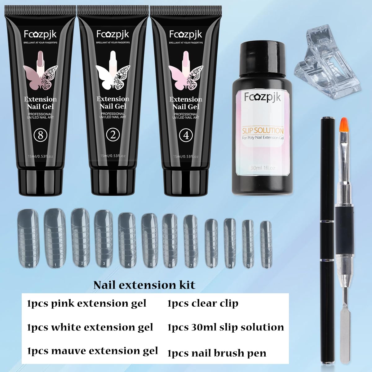 Poly Gel Kit - White Mauve Nude Pink Builder Gel Set With Slip Solution and Dual Nail Forms