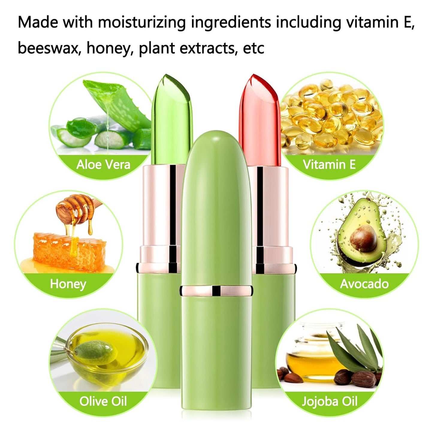 3PCS Aloe Vera Color Changing Lipstick,Crystal Jelly Tinted Lip Balm,Magic Color Change Lipgloss Set,Hydrating Lip Balm,Long-lasting Waterproofing Lipstick for Makeup