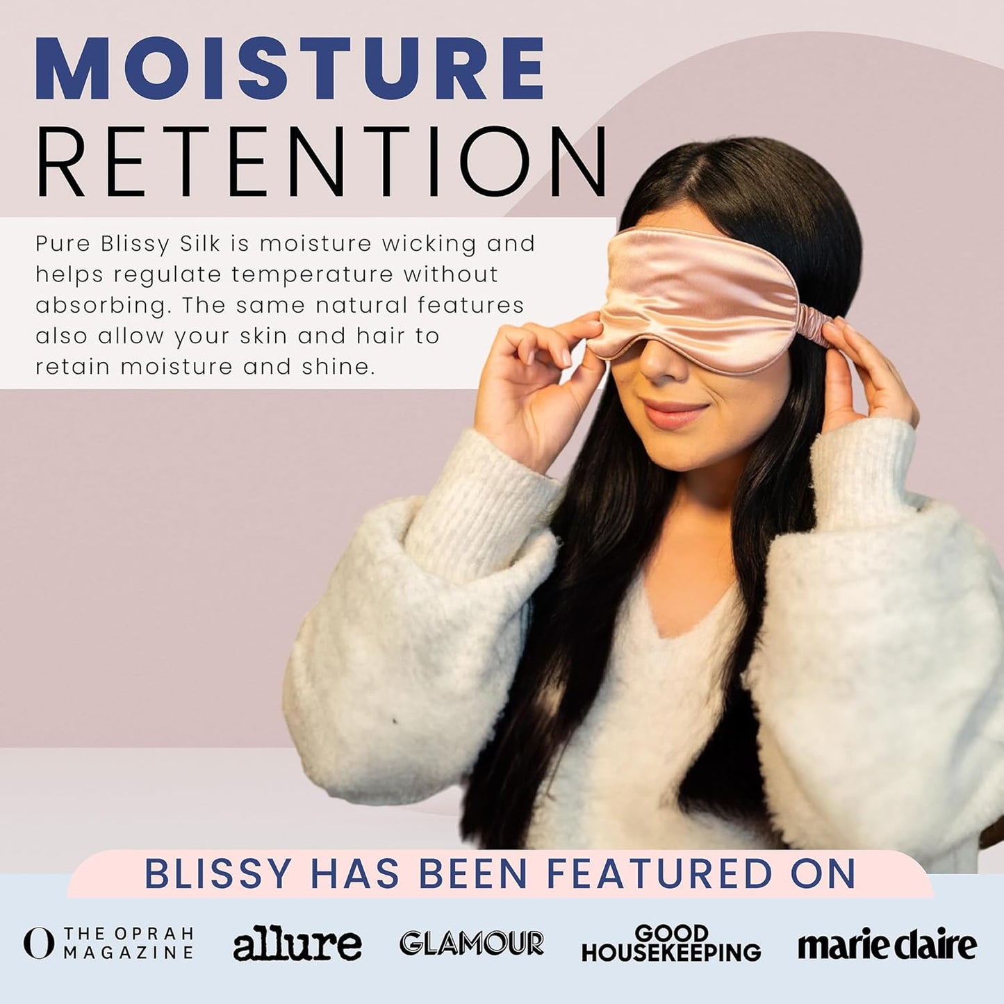 Blissy Silk Sleep Mask - Silk Eye Sleeping Mask for Women & Men for Total Blackout - 100% Pure Mulberry Silk, 22 Momme 6a Fibers - Blindfold Silk Sleep Mask Side Sleeper Eye Cover (Rose)