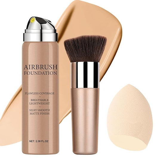 Airbrush Foundation Makeup Spray, Long Lasting Waterproof Full Coverage Foundation for Brighten, Concealer and Hydrating, Natural Matte Finish, Brush and Makeup Sponge Include, 2.36oz (#2 Beige)