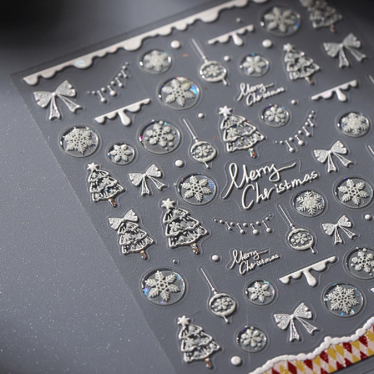 5D Embossed Christmas Nail Art Sticker White Snowflake Nail Decals Self-Adhesive Nail Design Christmas Tree Nail Sticker for Women Girls Winter Xmas Holiday Manicure DIY Nails Supplies