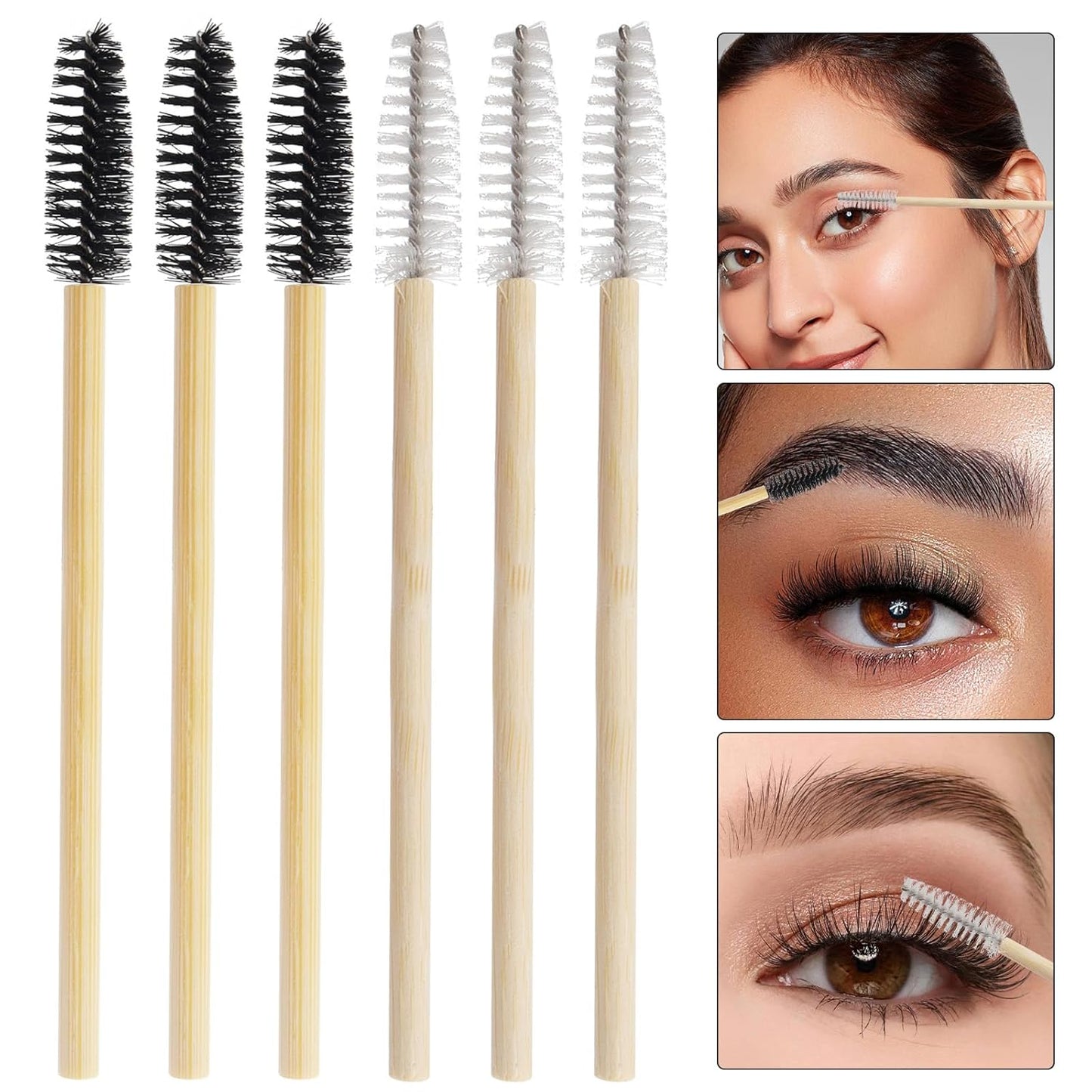 300PCS Disposable Mascara Wands Spoolie Brush Crystal Eyebrow Brushes Eyelash Extension Applicator Makeup Kits Bamboo Mascara Brush