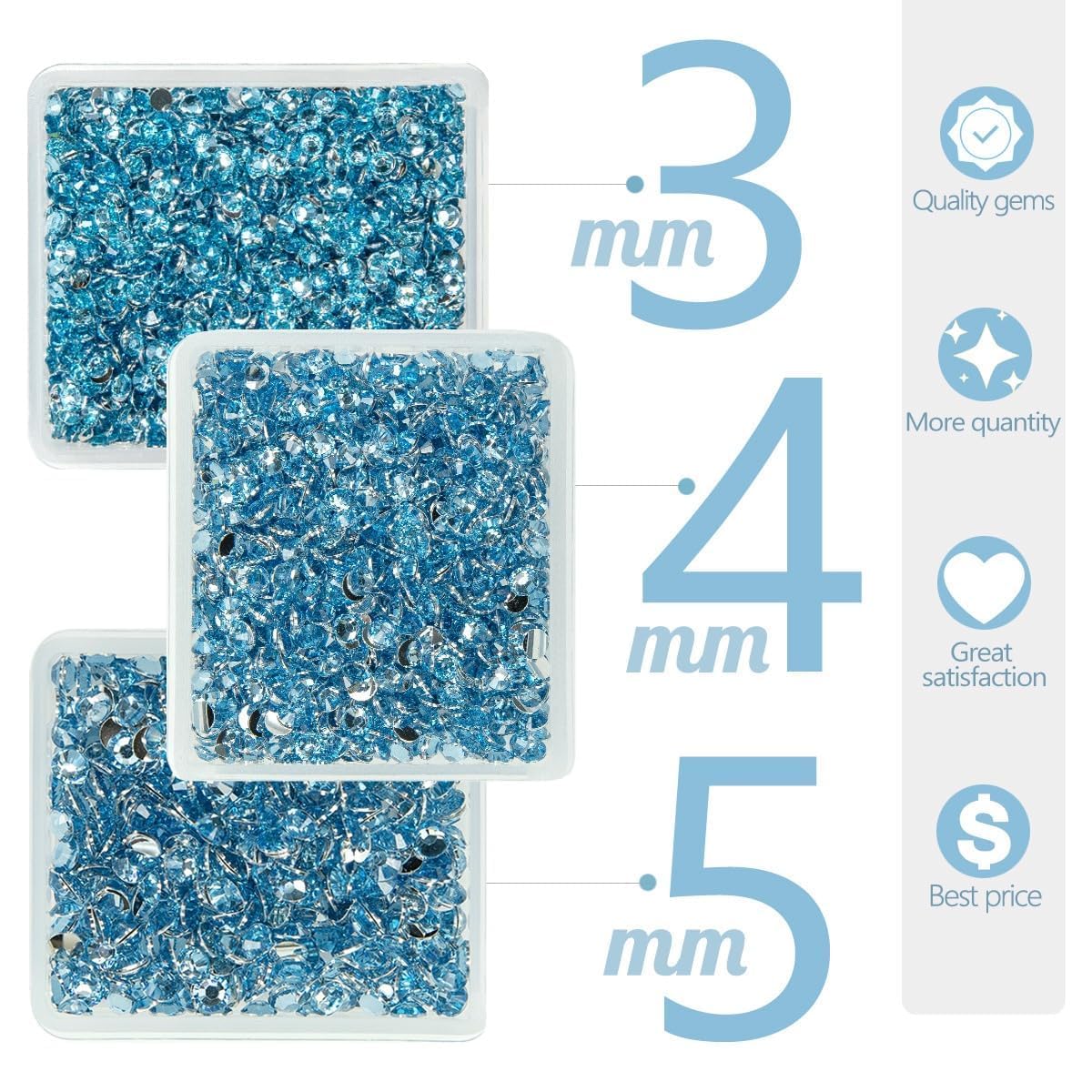 Light Blue Crystal Resin Rhinestones for Crafting 3mm 4mm 5mm Baby Blue Flatback Stones Non-Hotfix Diamonds Crystals Gems Charms for Nails Face Eyes Makeup Body Tumblers Bottles Crafts Clothes