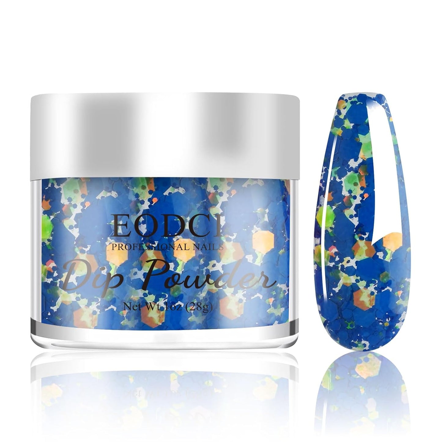 Dopamine Nail Dip Powder - Blue Glitter Hexagon Sequins Paillette Dip Powder Nails - Long-lasting, No UV Light Needed