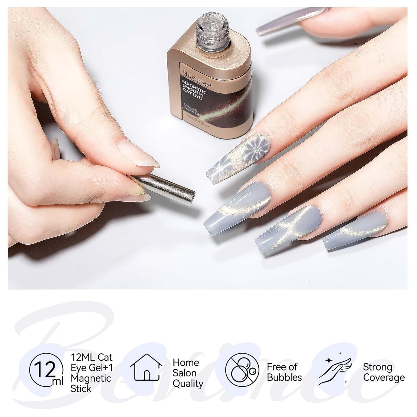 Silver Cat Eye Gel Nail Polish, Magnetic Nail Polish Glitter Holographic With Magnet Gold Shimmer Cateye Effect, UV Velvet Gel Nails Art Manicure Salon DIY Home, 12ML