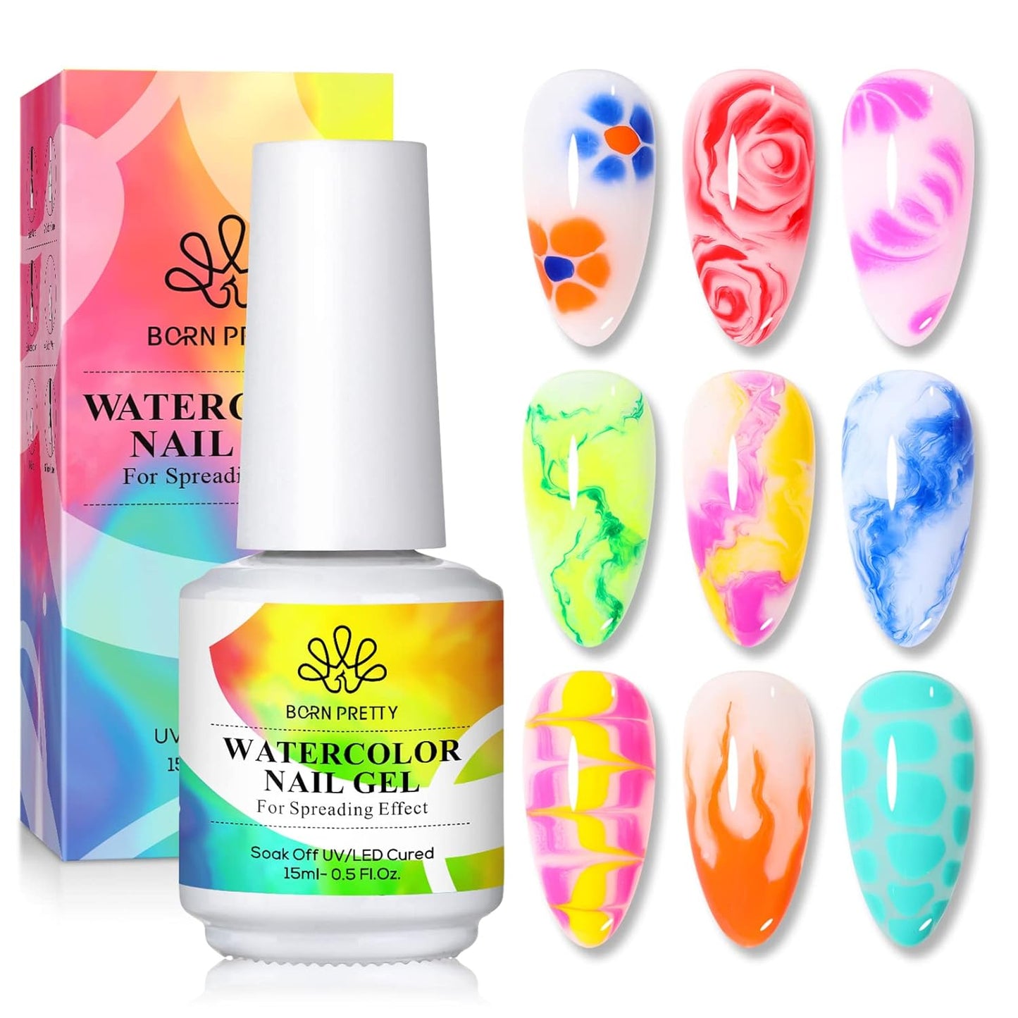 Born Pretty Nail Blooming Gel, 15ml Clear Clear U V Led Blossom Gel Polish for Spreading Effect Marble Natural Stone Watercolor Floral Print Nail Art DIY Design Manicure Valentine's Day Gift