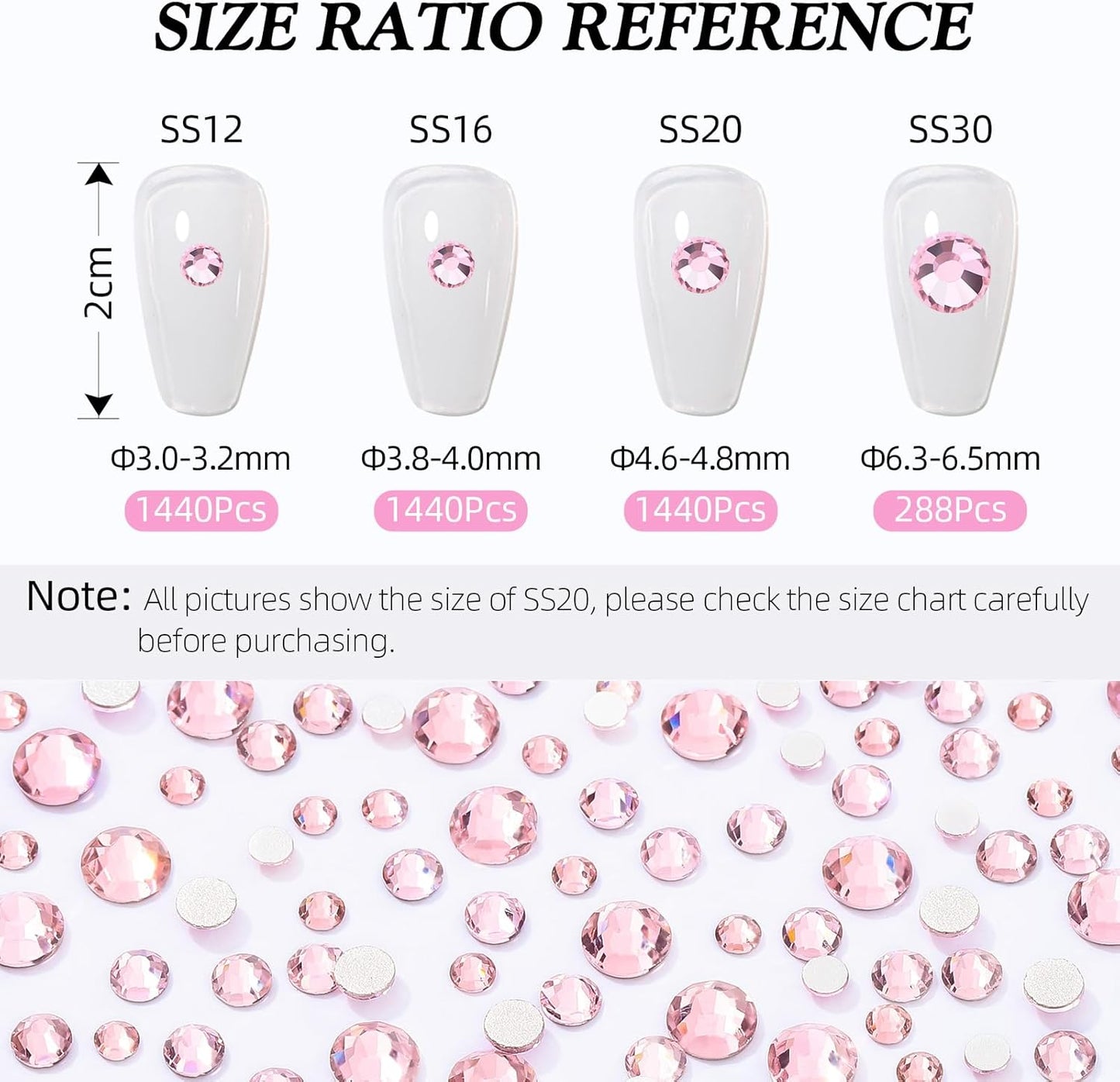 Pink Flatback Rhinestones, Glass Rhinestones for Nail Art and Craft, Glue Fix, Loose Crystal Gemstones(Pink, SS16, 2880pcs, 3.8-4.0mm)