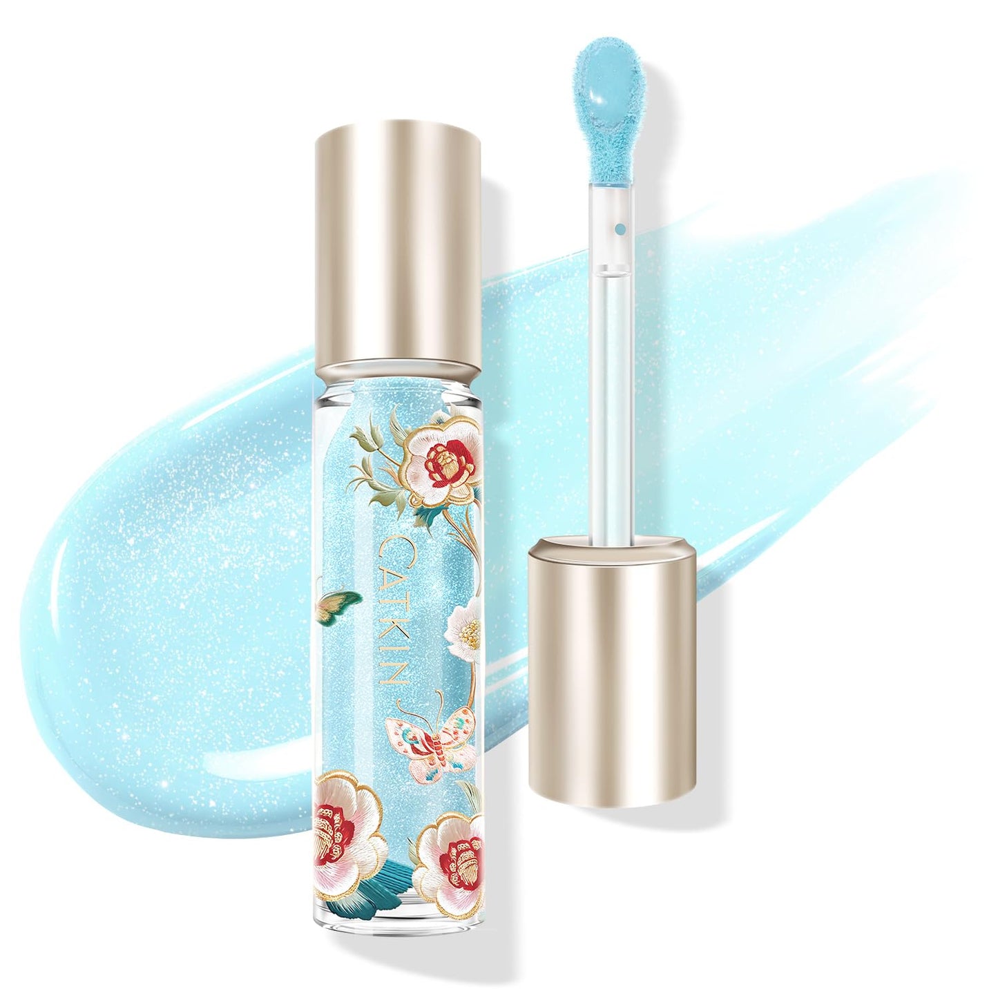 CATKIN Lip Plumper Gloss, Tinted Lip Serum with Hyaluronic Acid & Jojoba Oil, Non-sticky Volumizing Hydrating Formula for a High Shine Maximum 3D Look, Plump & Soft Lips 0.12 Fl Oz -C01 Sapphire Ocean